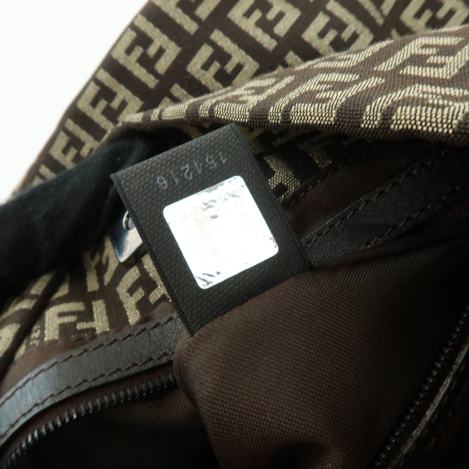 FENDI Zucchino Jacquard Canvas Leather Shoulder Bag Brown 8BR317
