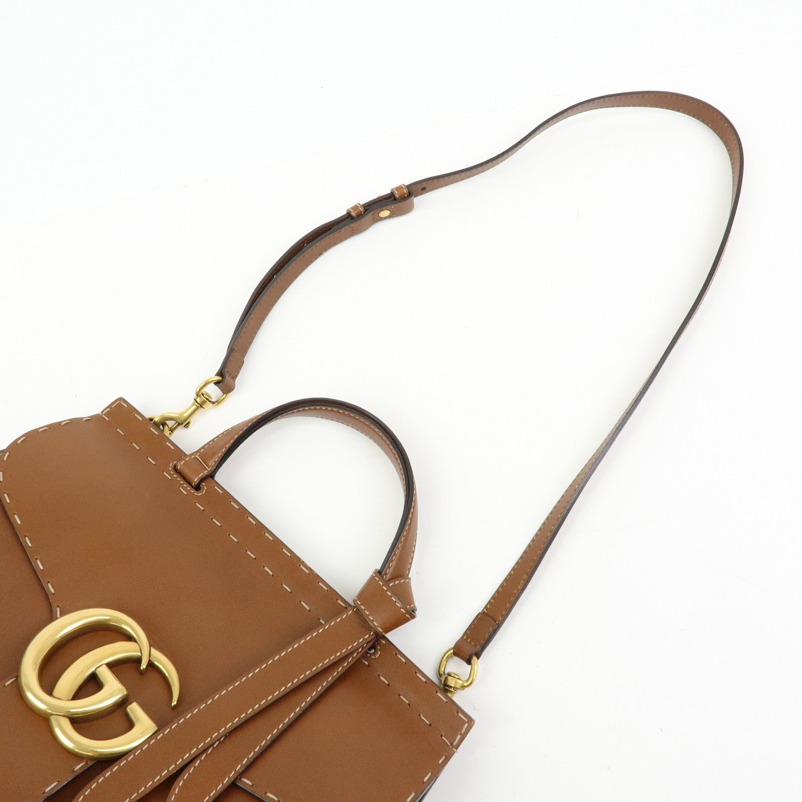 GUCCI Double G Leather 2Way Bag Hand Bag Shoulder Bag Brown 421890