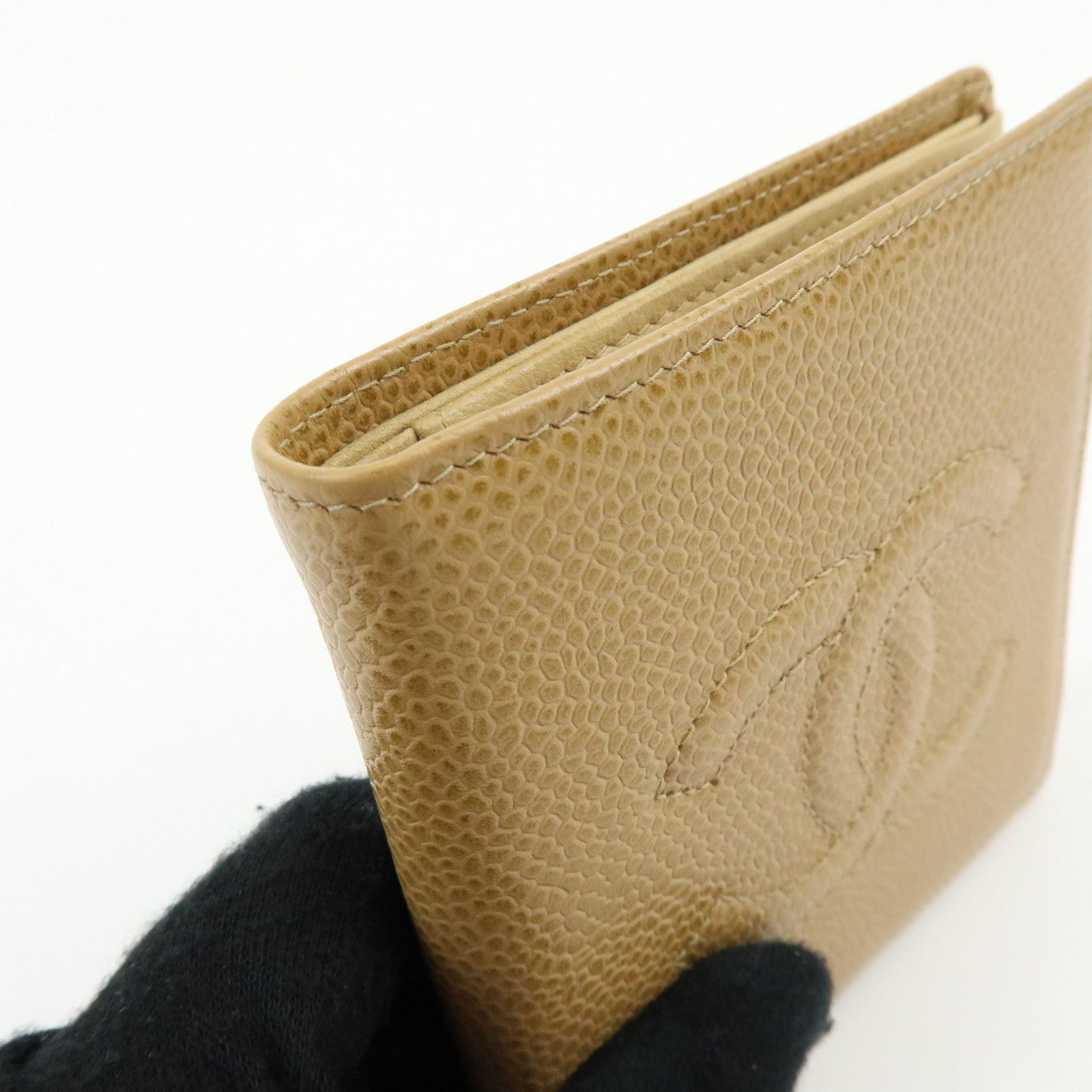 CHANEL COCO Mark Caviarskin Compact Wallet Beige