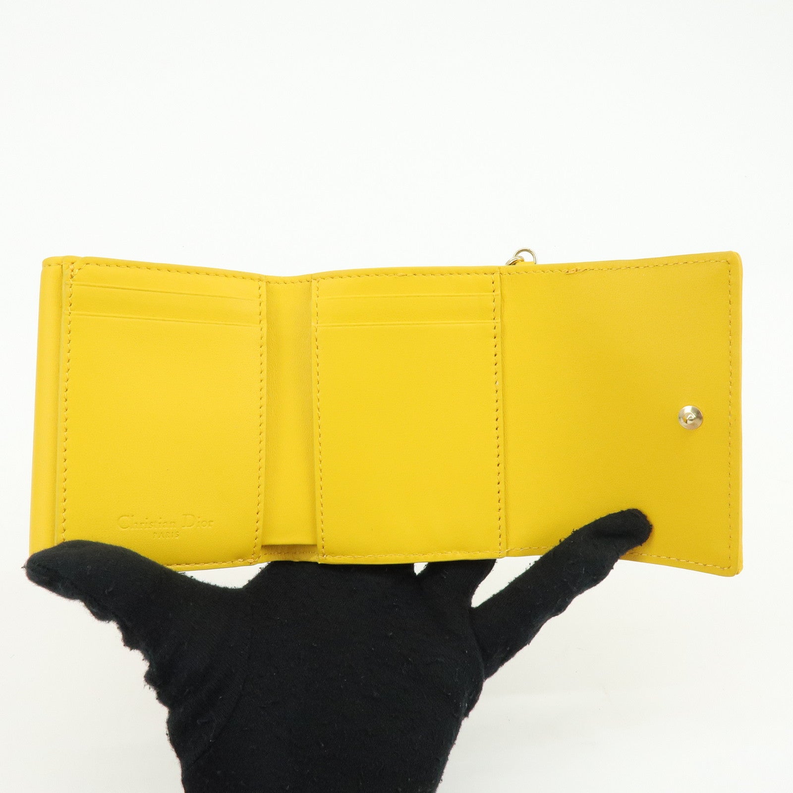 Christian Dior Lady Dior Cannage Leather Lotus Compact Wallet Yellow