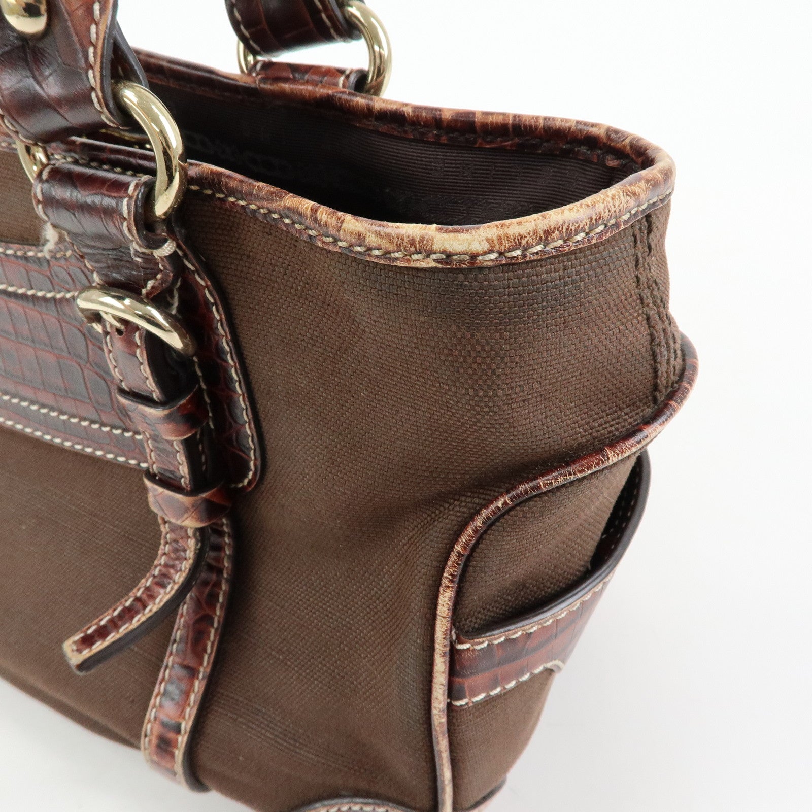 CELINE Boogie Bag Canvas Embossed Leather Hand Bag Tote Bag Brown