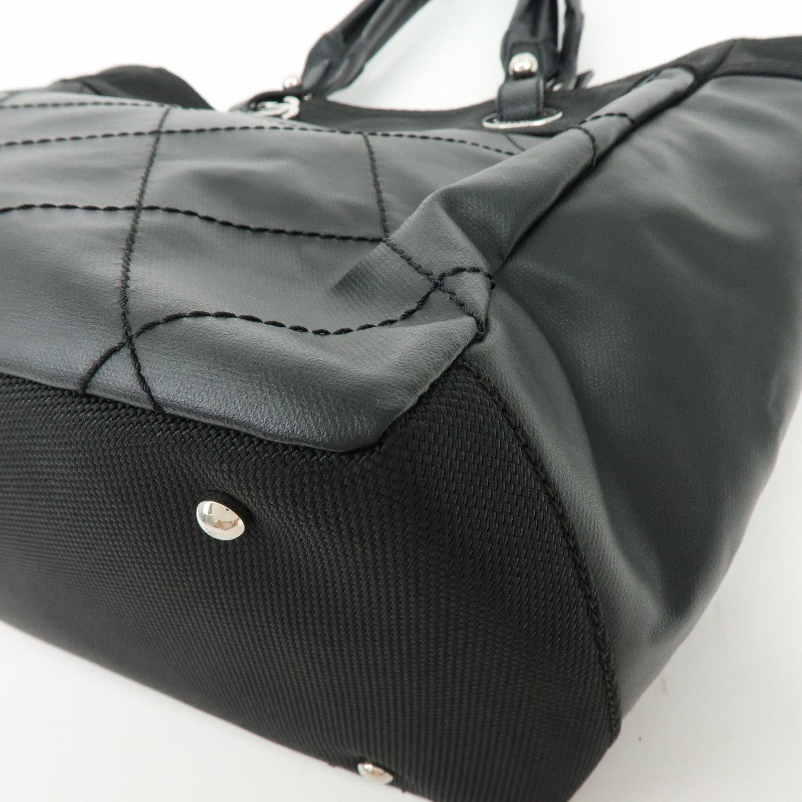 CHANEL Paris Biarritz COCO Mark Leather Canvas Tote Bag Black A34209