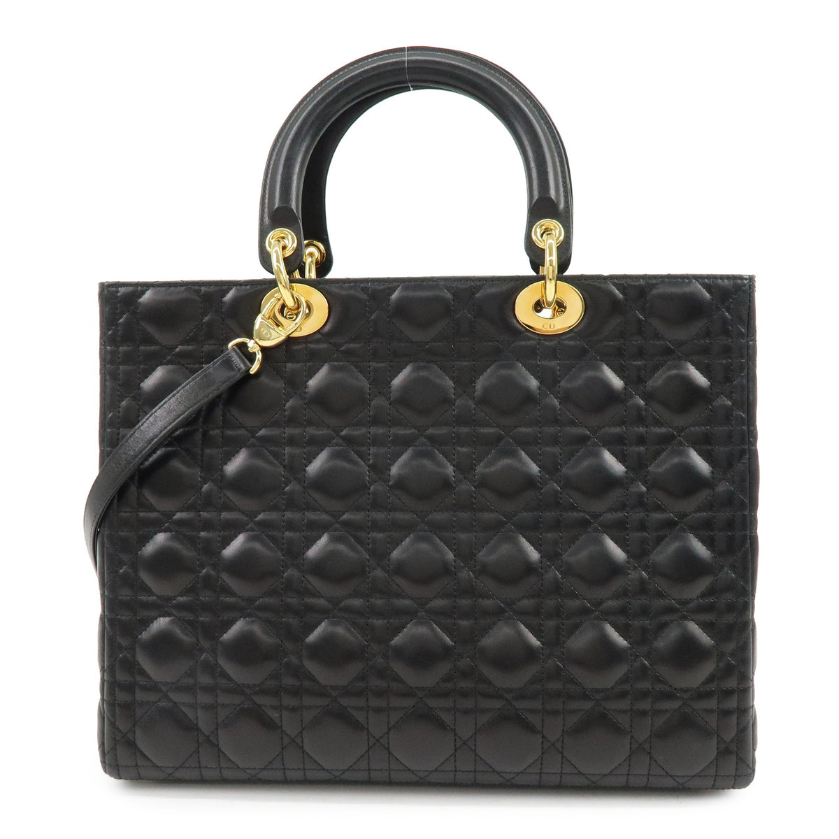 Christian Dior Lady Dior Cannage Leather 2Way Bag Hand Bag Black