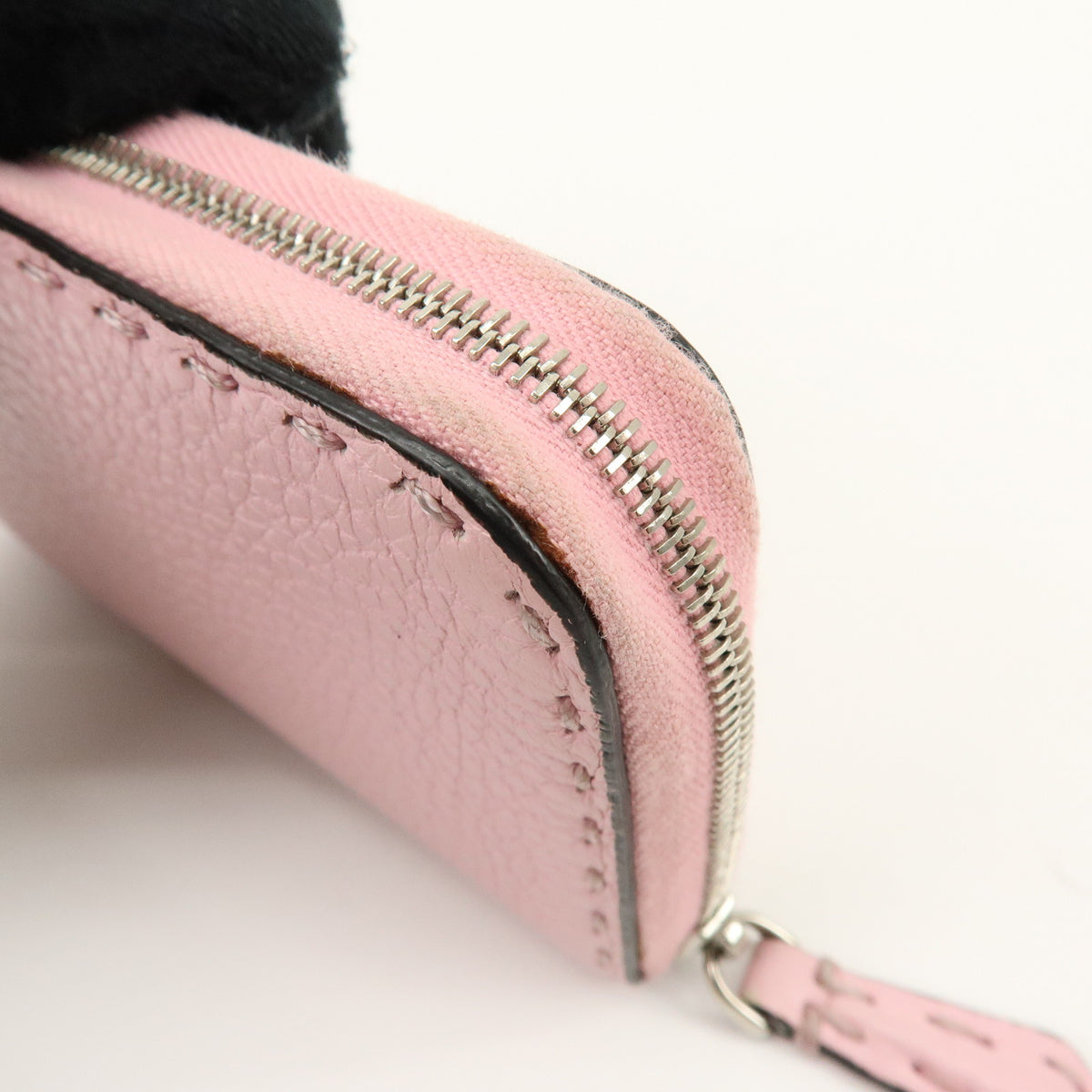 FENDI Selleria Leather Compact Zippy Wallet Pink 8M0313