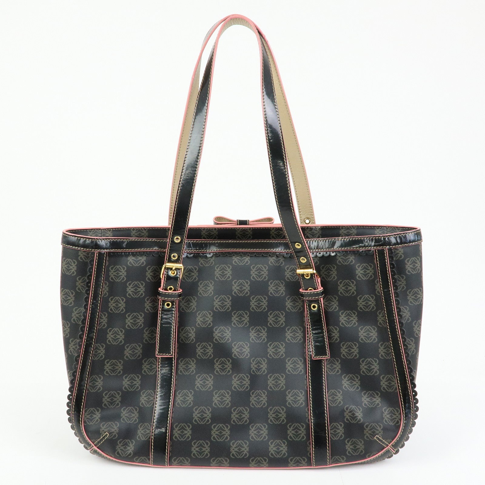 LOEWE Anagram PVC Patent Leather Tote Bag Shoulder Bag Black Pink