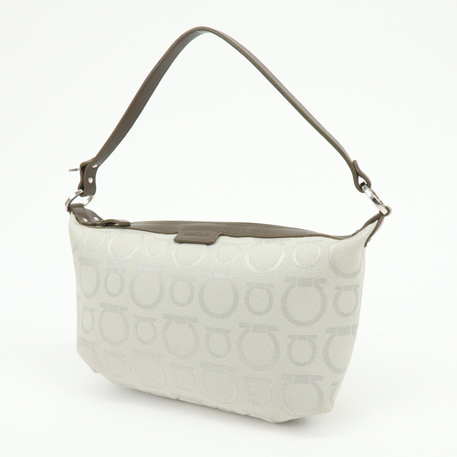 Ferragamo Gancini Canvas Leather Hand Bag Accessory Pouch Beige