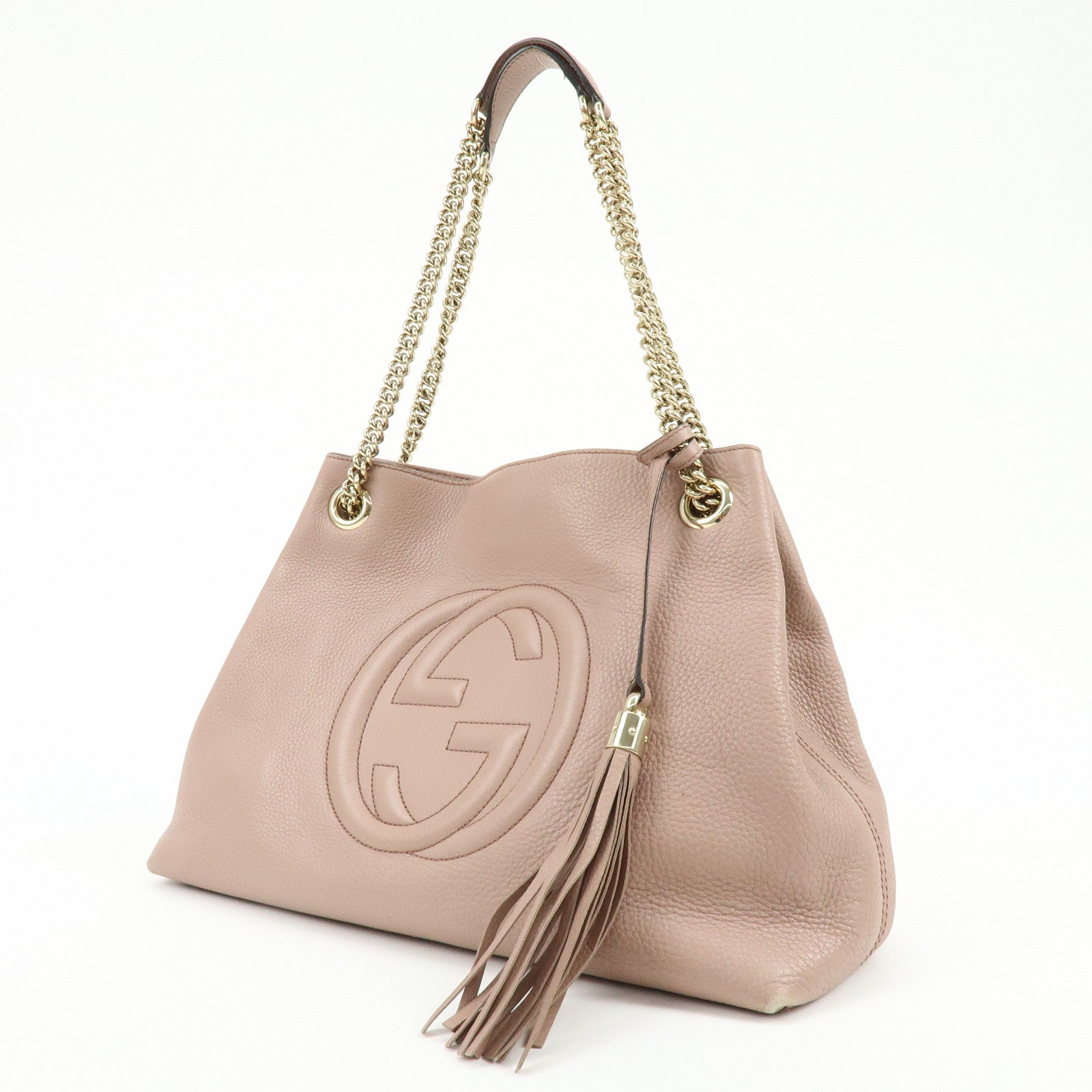 GUCCI SOHO Interlocking G Leather Chain Shoulder Bag Tassel Pink 308982