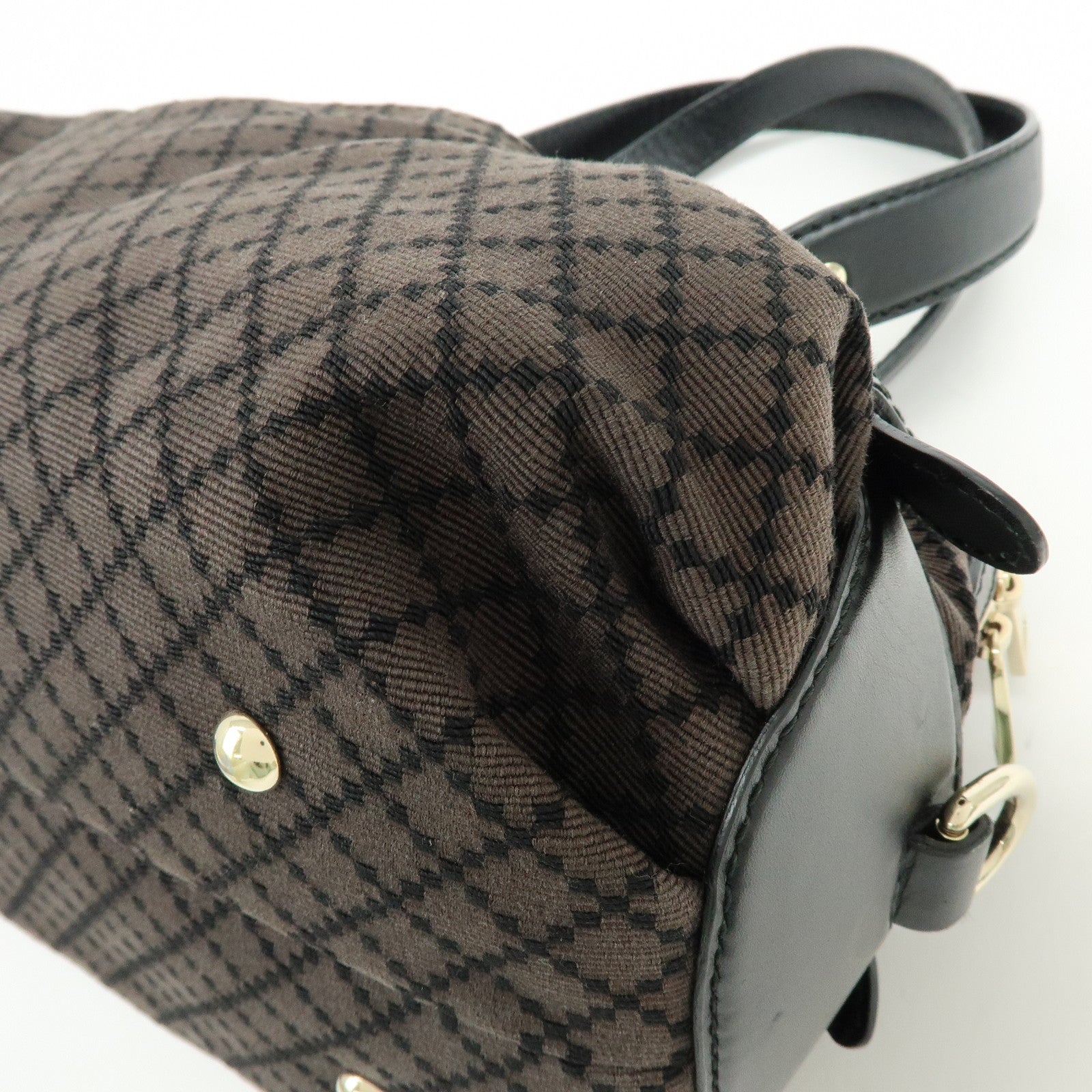 GUCCI Diamante Canvas Leather Shoulder Bag Boston Bag Black 269930