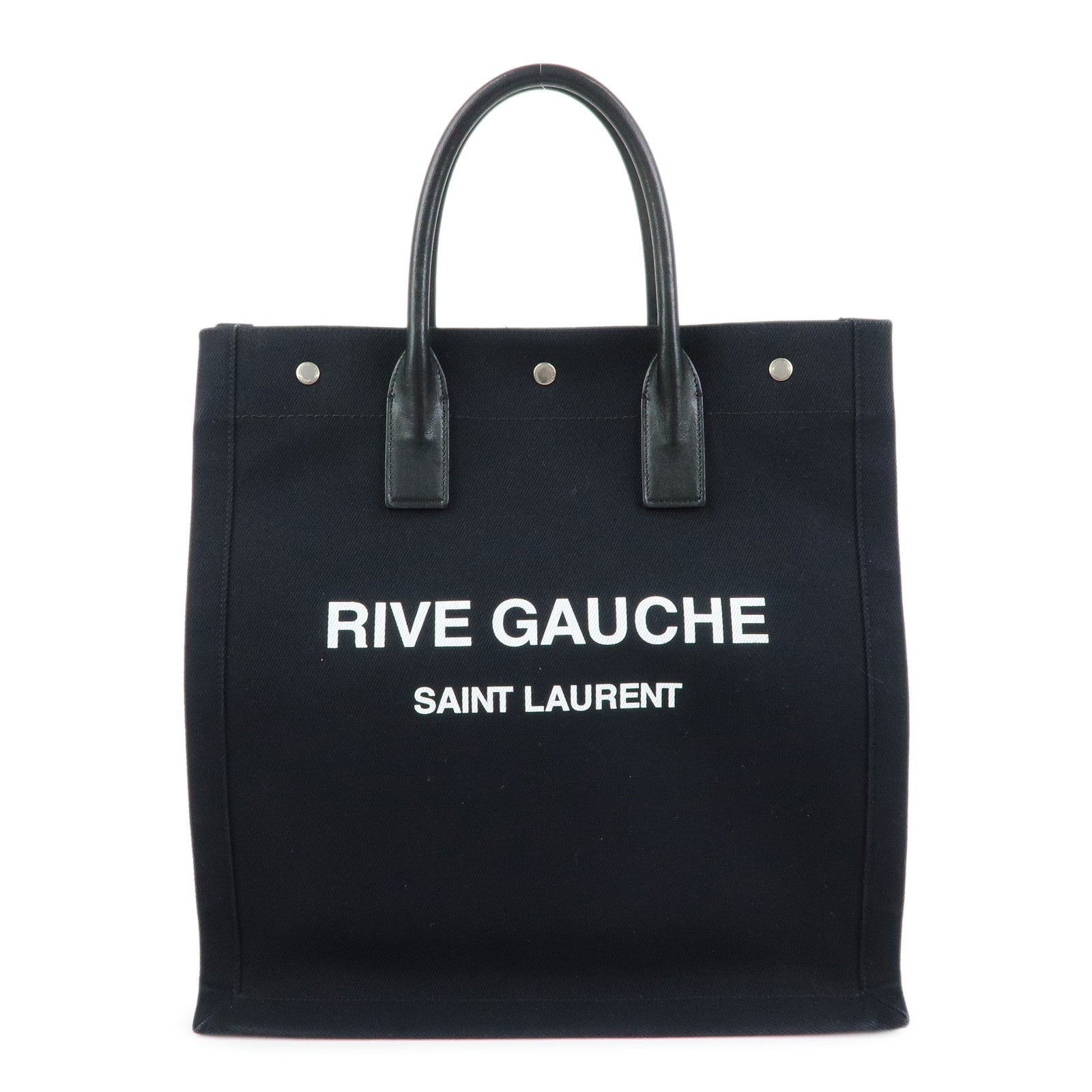 SAINT LAURENT PARIS Rive Gauche Canvas Leather Tote Bag Black 632539
