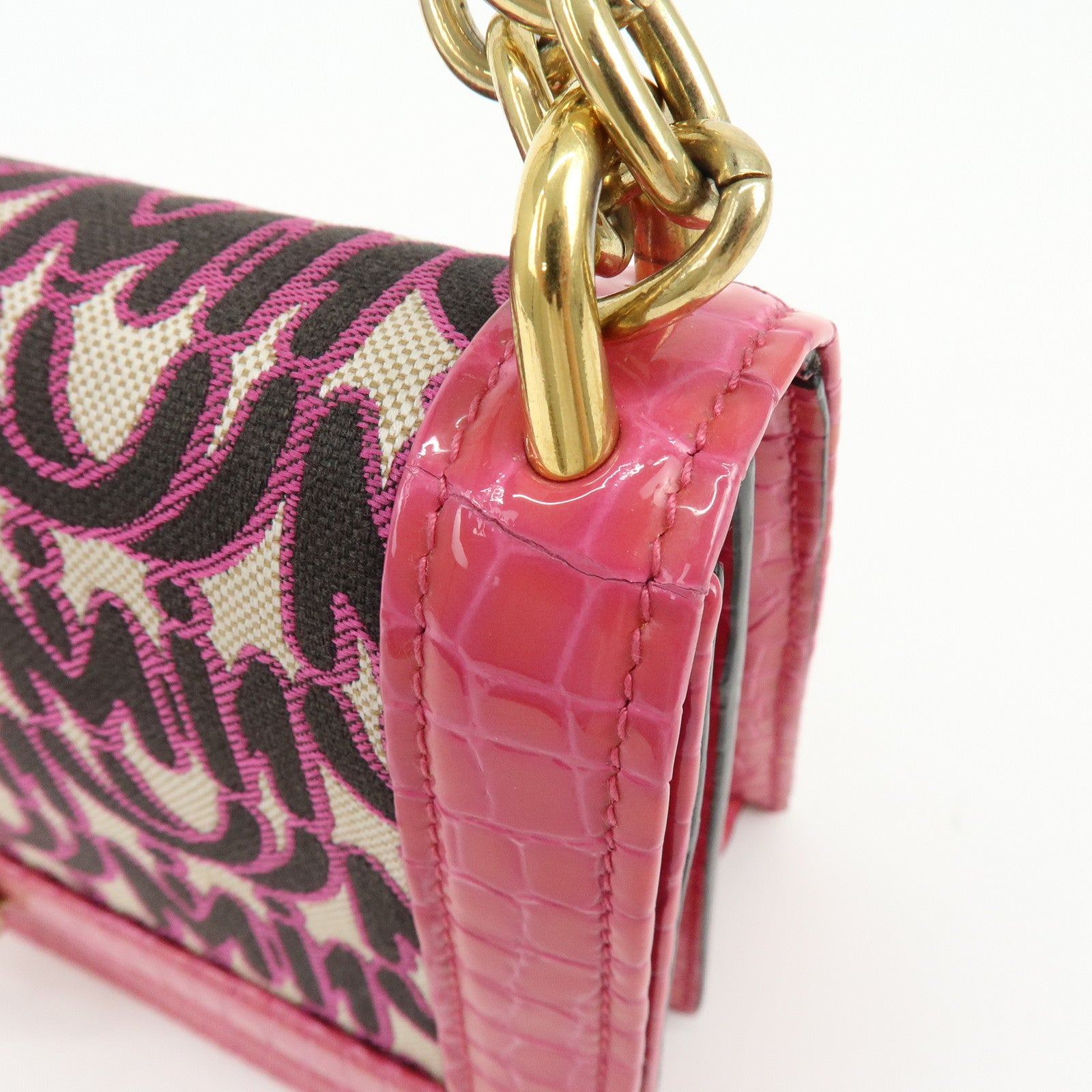 MIU MIU Jacquard Embossed Leather 2Way Hand Shoulder Bag Pink 5BD233