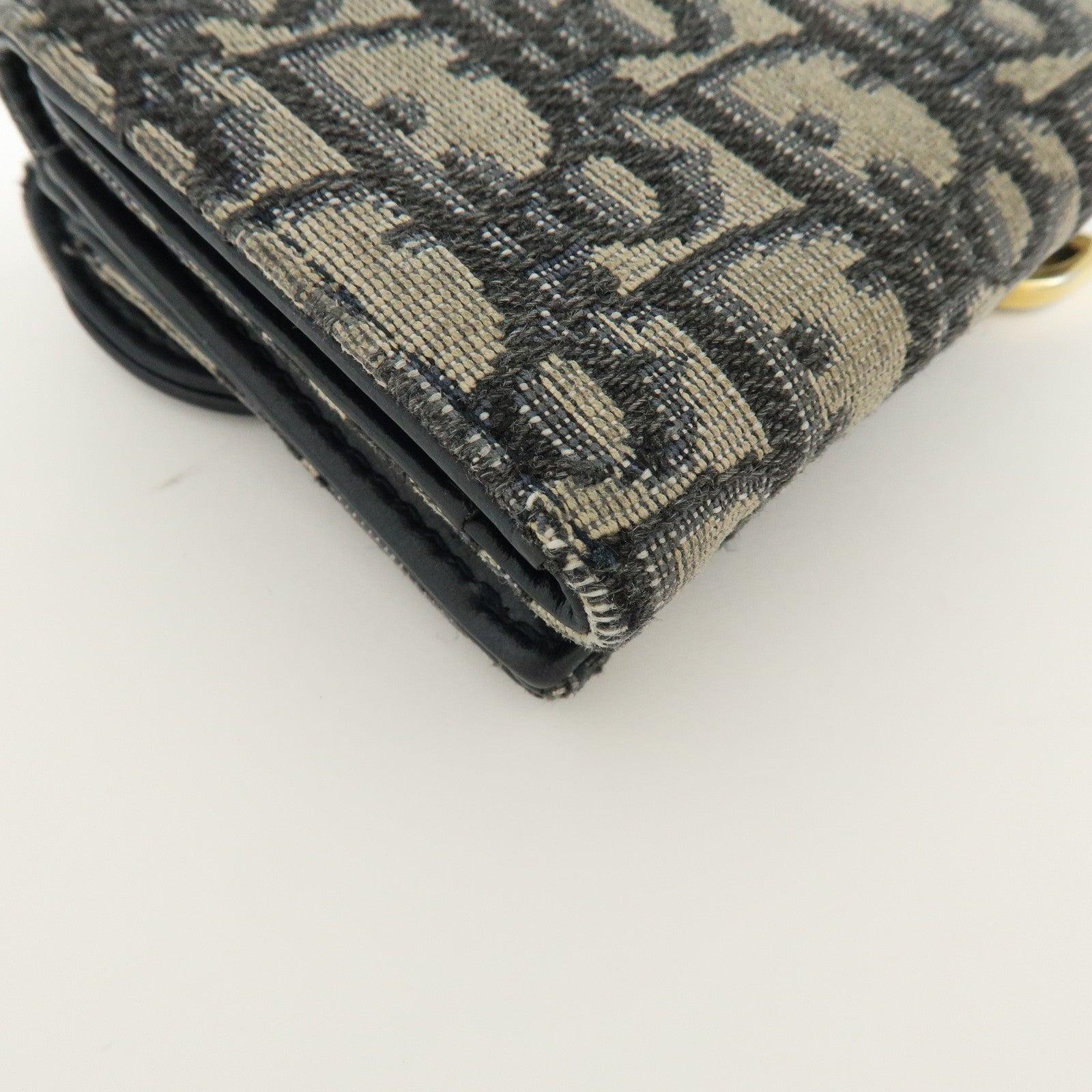 Christian Dior Saddle Oblique Jaquard Leather Tri-fold Wallet Navy