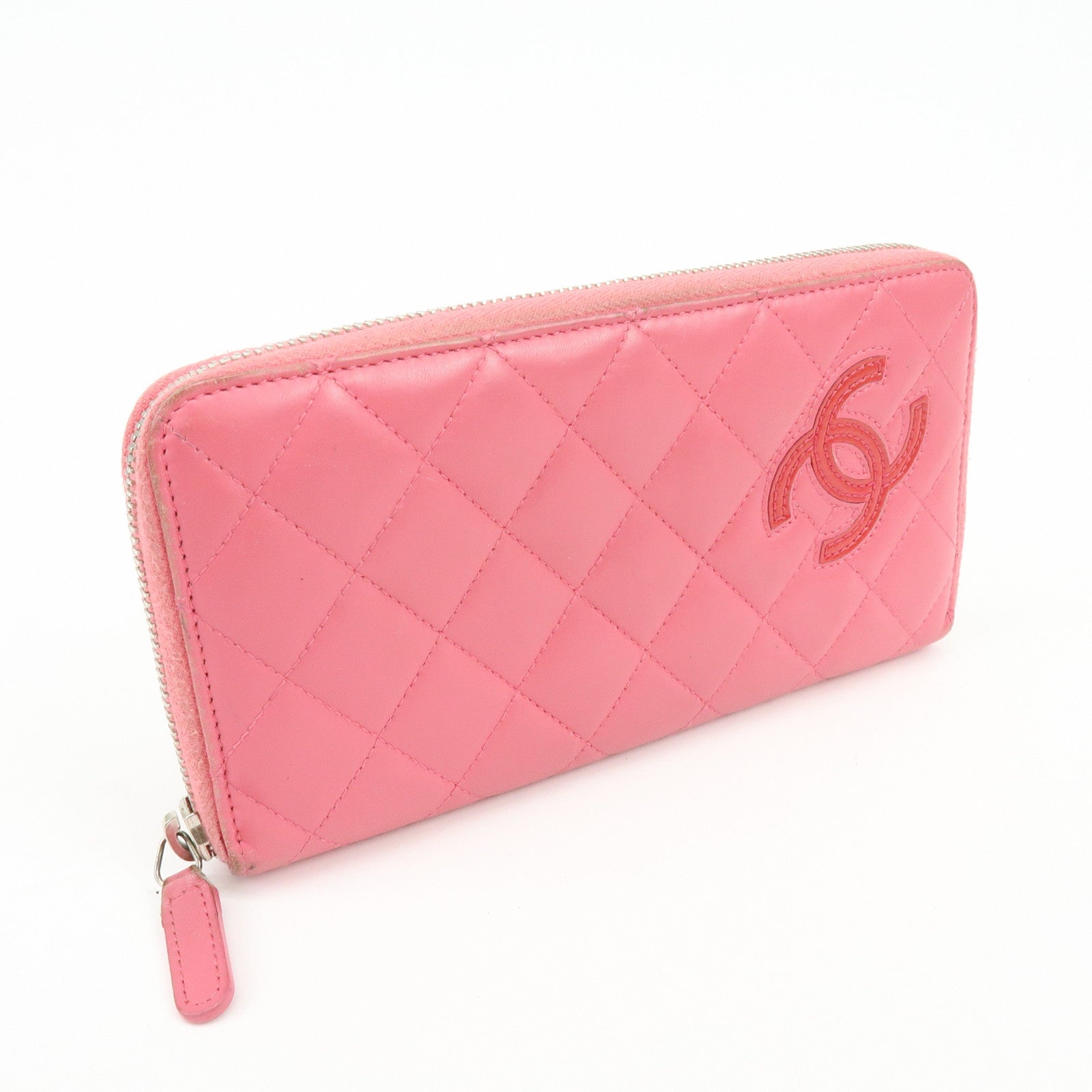 CHANEL COCO Mark Matelasse Lamb Skin Patent Leather Long Zip Wallet