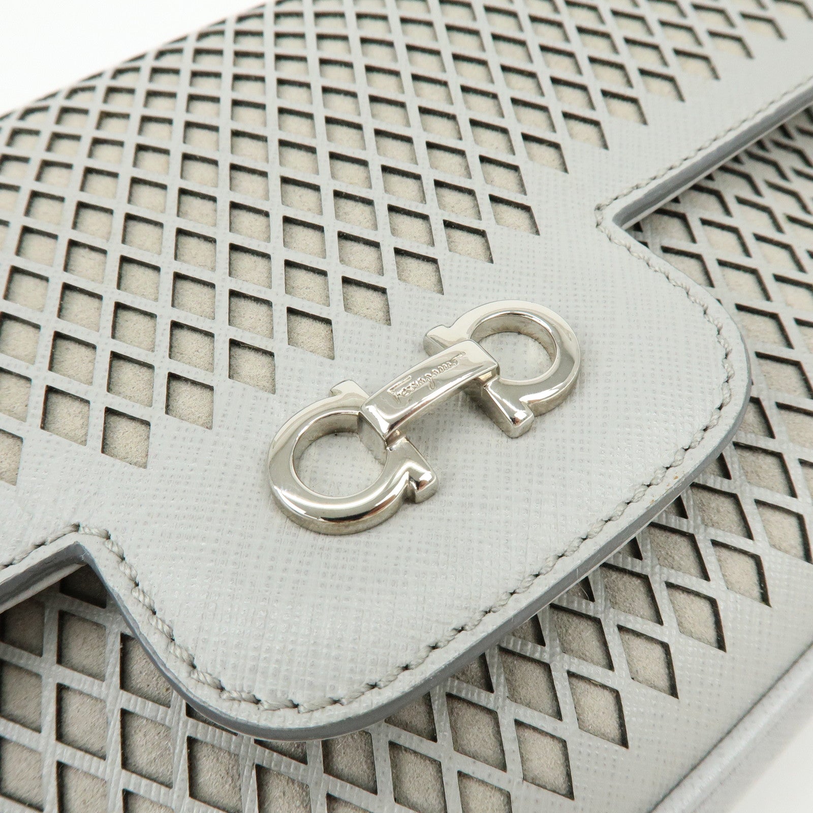 Ferragamo Gancini Leather Shoulder Bag Hand Bag Gray