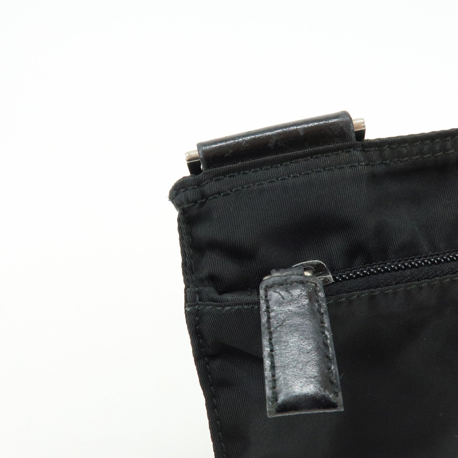 PRADA Triangle Logo Nylon Leather Shoulder Crossbody Bag Black