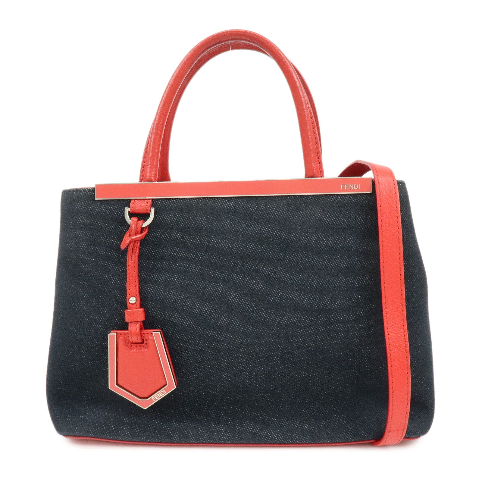 FENDI PETITE 2JOURS Denim Leather 2Way Hand Shoulder Bag Blue 8BH253