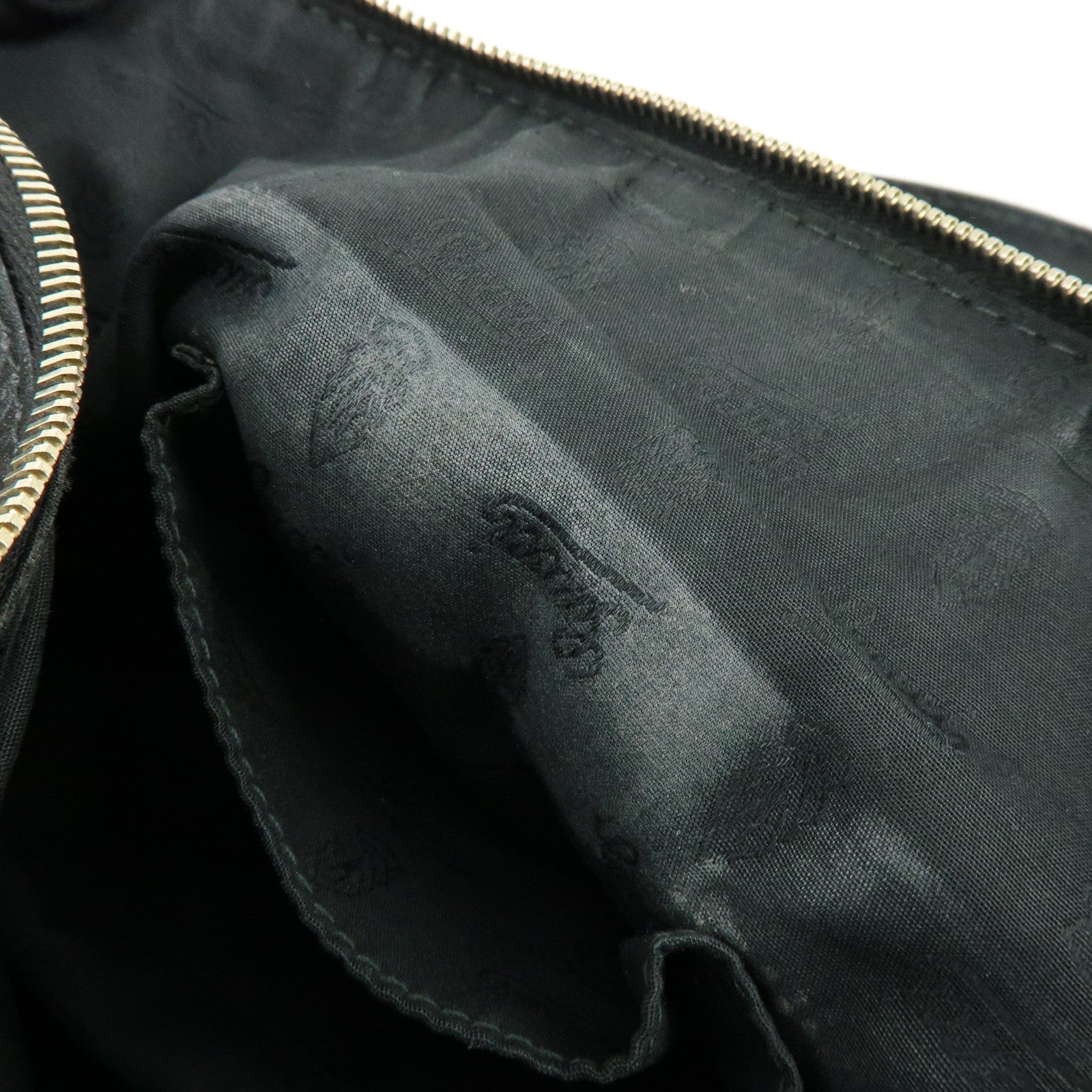 GUCCI Diamante Canvas Leather Shoulder Bag Boston Bag Black 269930