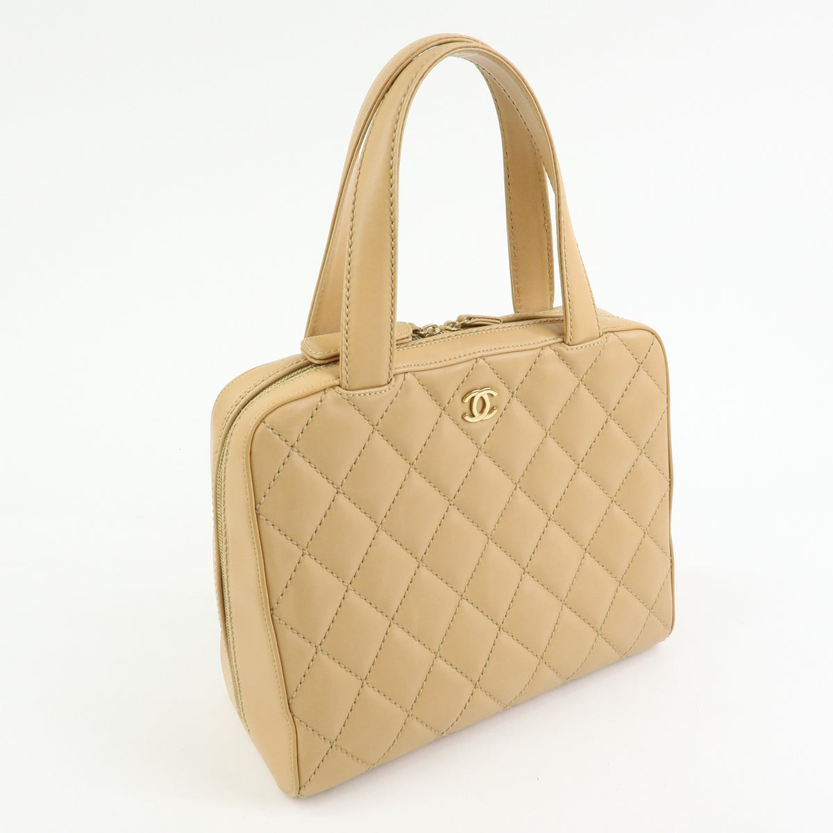 CHANEL Wild Stitch COCO Mark Leather Hand Bag Tote Bag Beige A14693