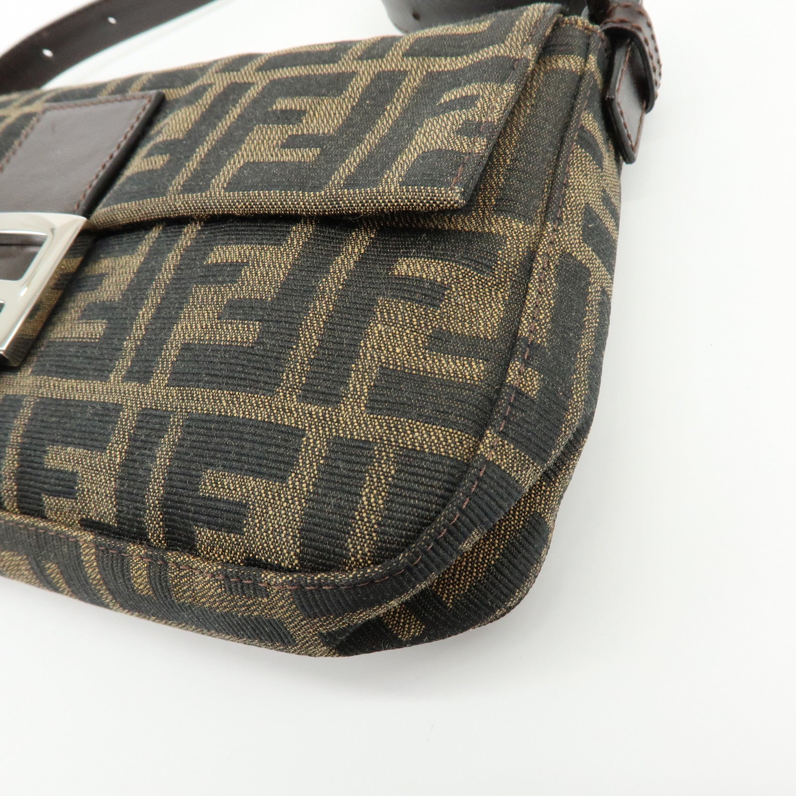 FENDI Mamma Baguette Jacquard Canvas Leather Shoulder Bag 26424