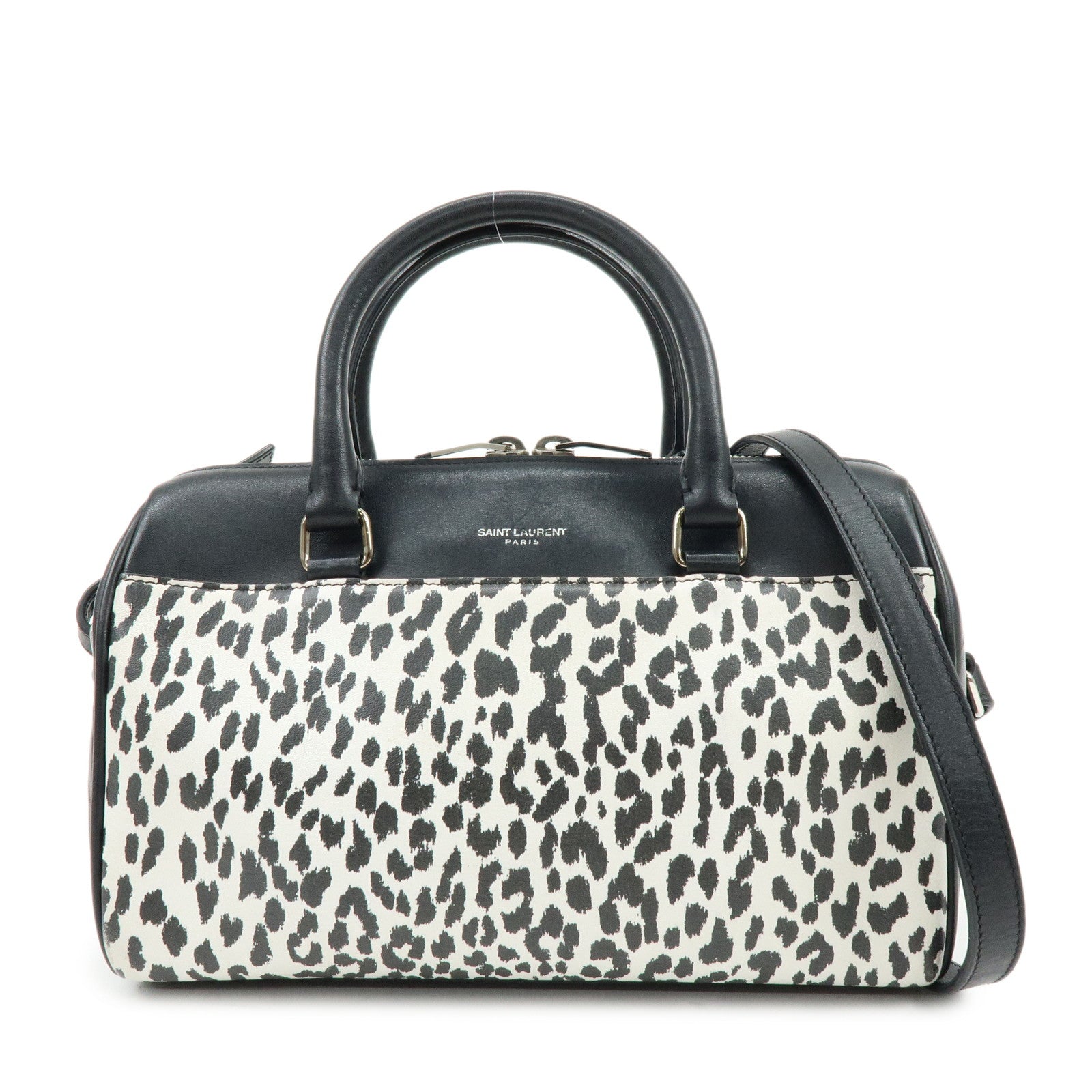 SAINT LAURENT PARIS Baby Duffle Leather 2Way Bag Leopard Black 330958