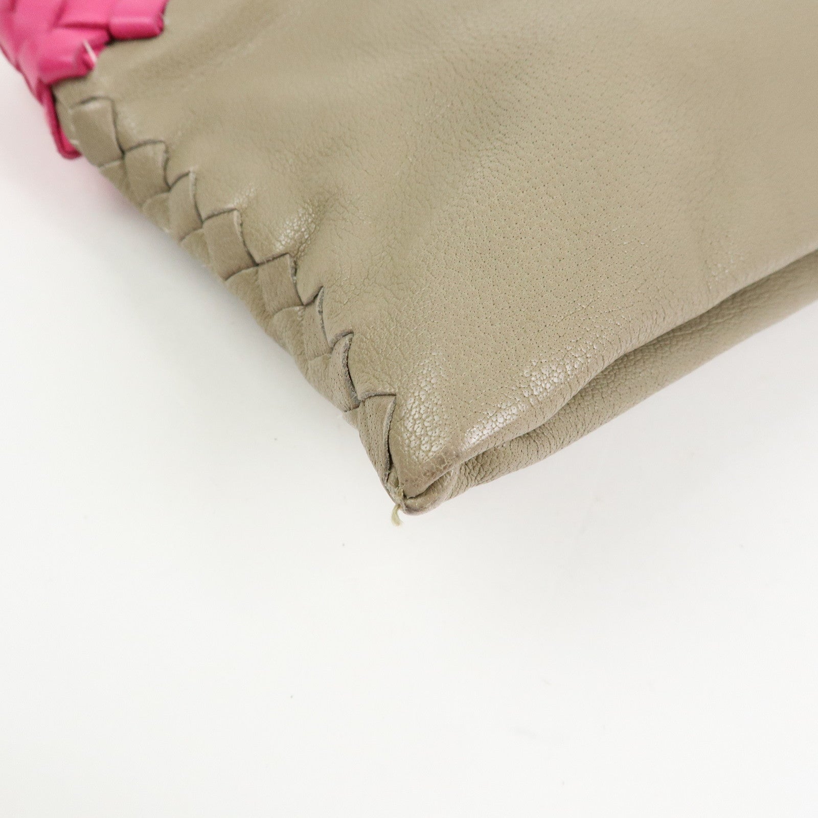 Bottega Veneta Intrecciato Leather Clutch Bag Flat Pouch Beige Pink