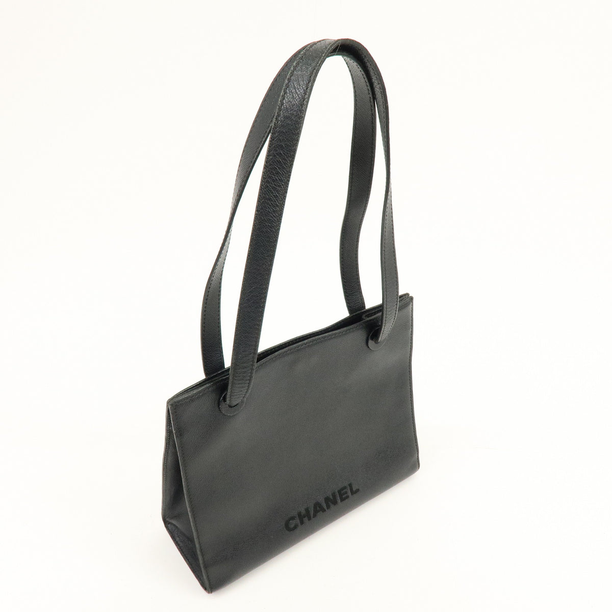 CHANEL Logo Caviarskin Tote Bag Shoulder Bag Black