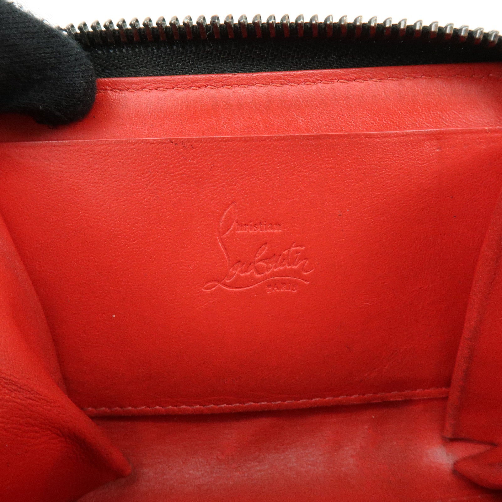 Christian Louboutin Studs Leather Round Zippy Compact Wallet Black