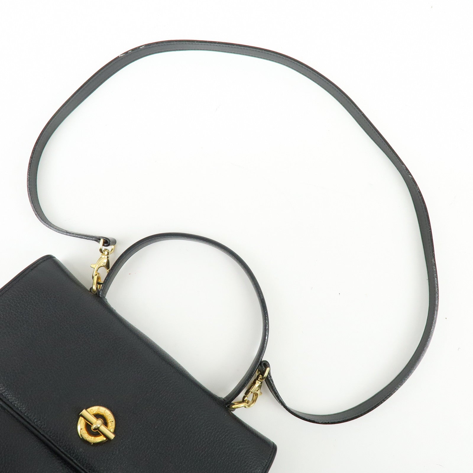 CELINE Leather 2WAY Bag Top Handle Bag Shoulder Bag Black