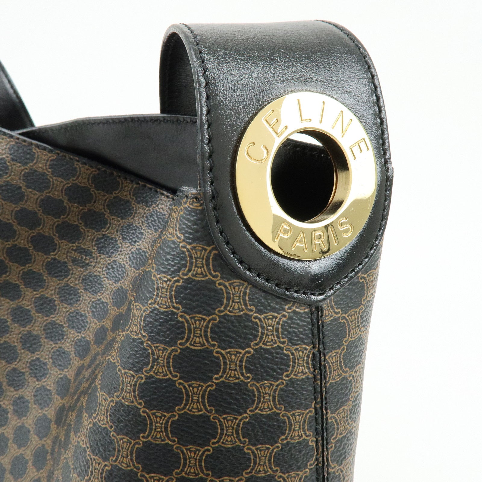 CELINE Macadam PVC Leather Shoulder Bag Brown Black