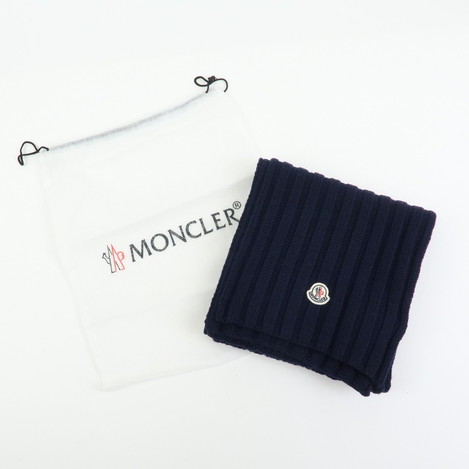 MONCLER Logo Wool 100% Scarf Stole Navy
