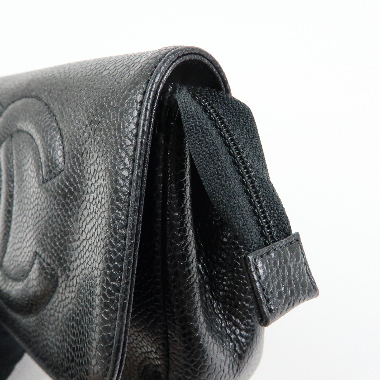 CHANEL COCO Mark Caviarskin Leather Pouch Cosmetic Pouch Black