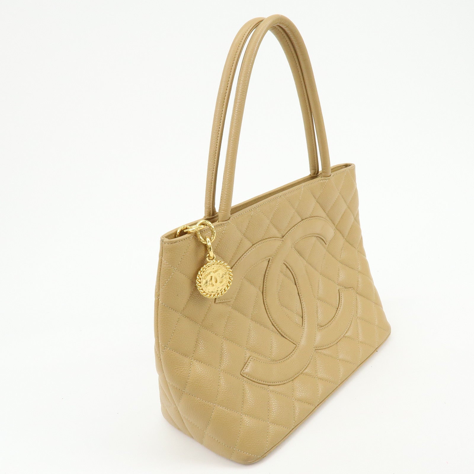 CHANEL Medallion Matelasse COCO Mark Tote Bag Hand Bag Beige A01804