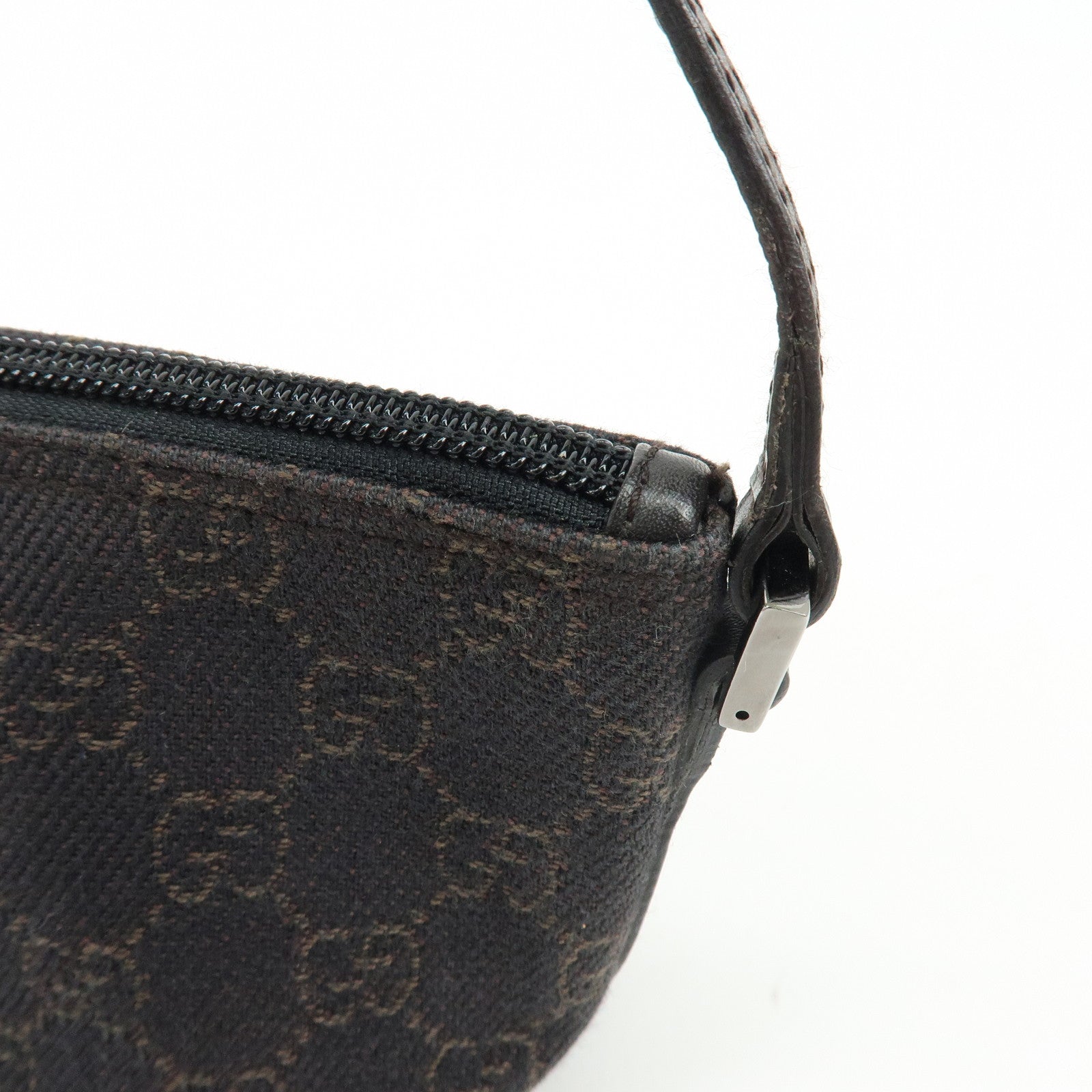 GUCCI Boat Bag GG Canvas Hand Bag Accessory Pouch Dark Brown 07198
