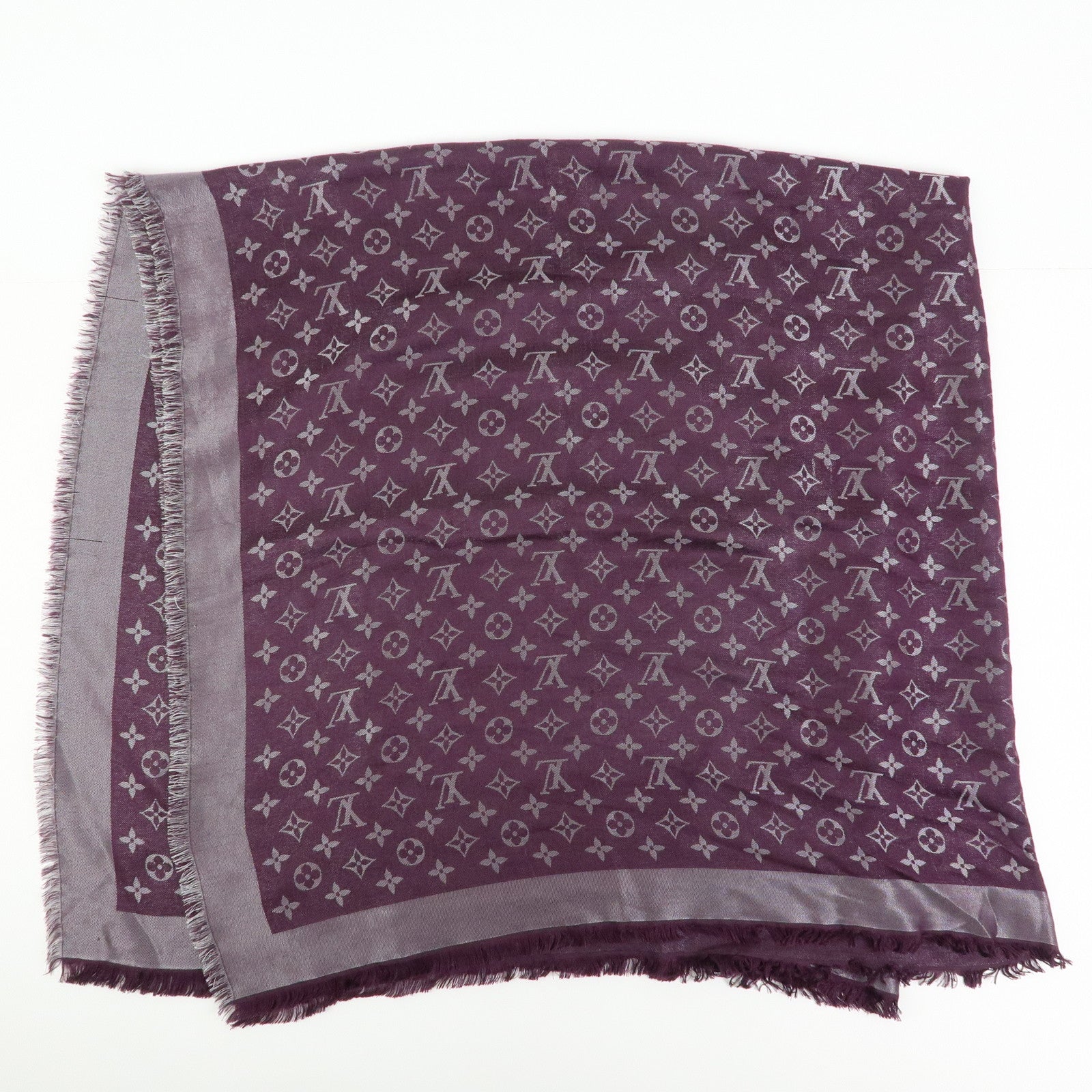 Louis Vuitton Shawl Monogram Silk Rayon Wool Scarf Amarante M75124