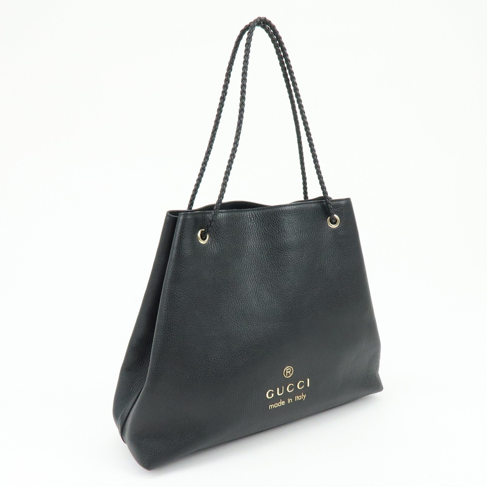 GUCCI Logo Leather Tote Bag Shoulder Bag Black 380118