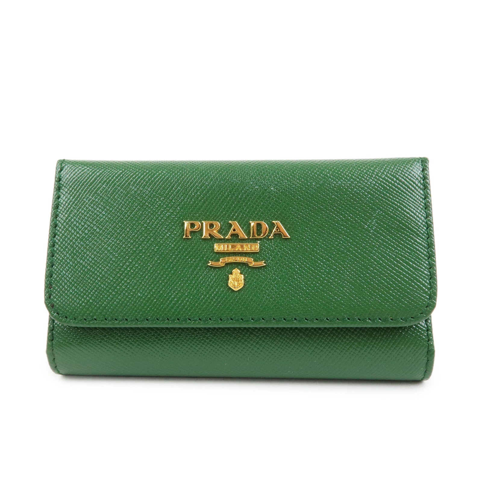 PRADA Logo Saffiano Leather 6 Rings Key Case Key Holder Green 1M0222