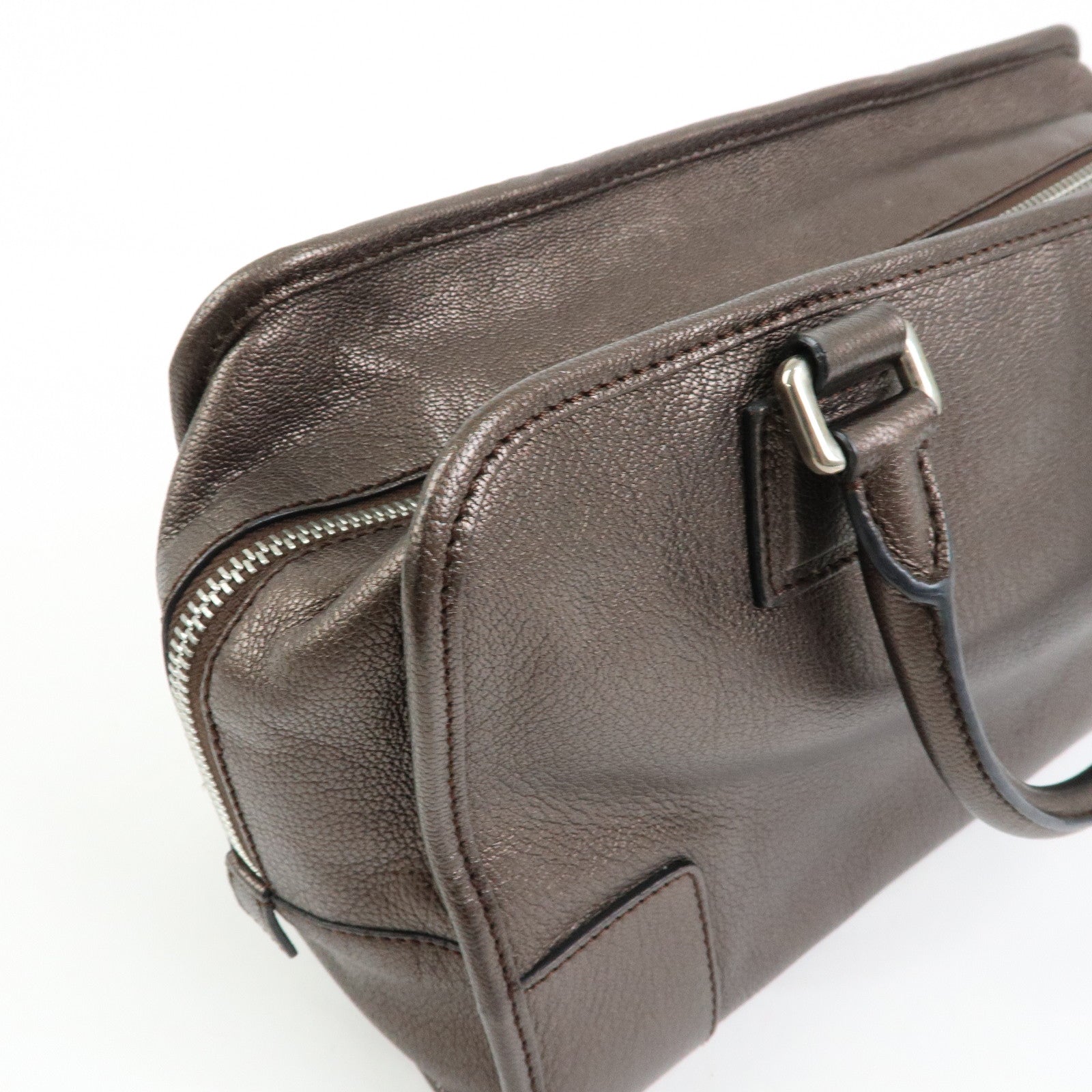 LOEWE Anagram Amazona 28 Leather Hand Bag Boston Bag Metallic Brown