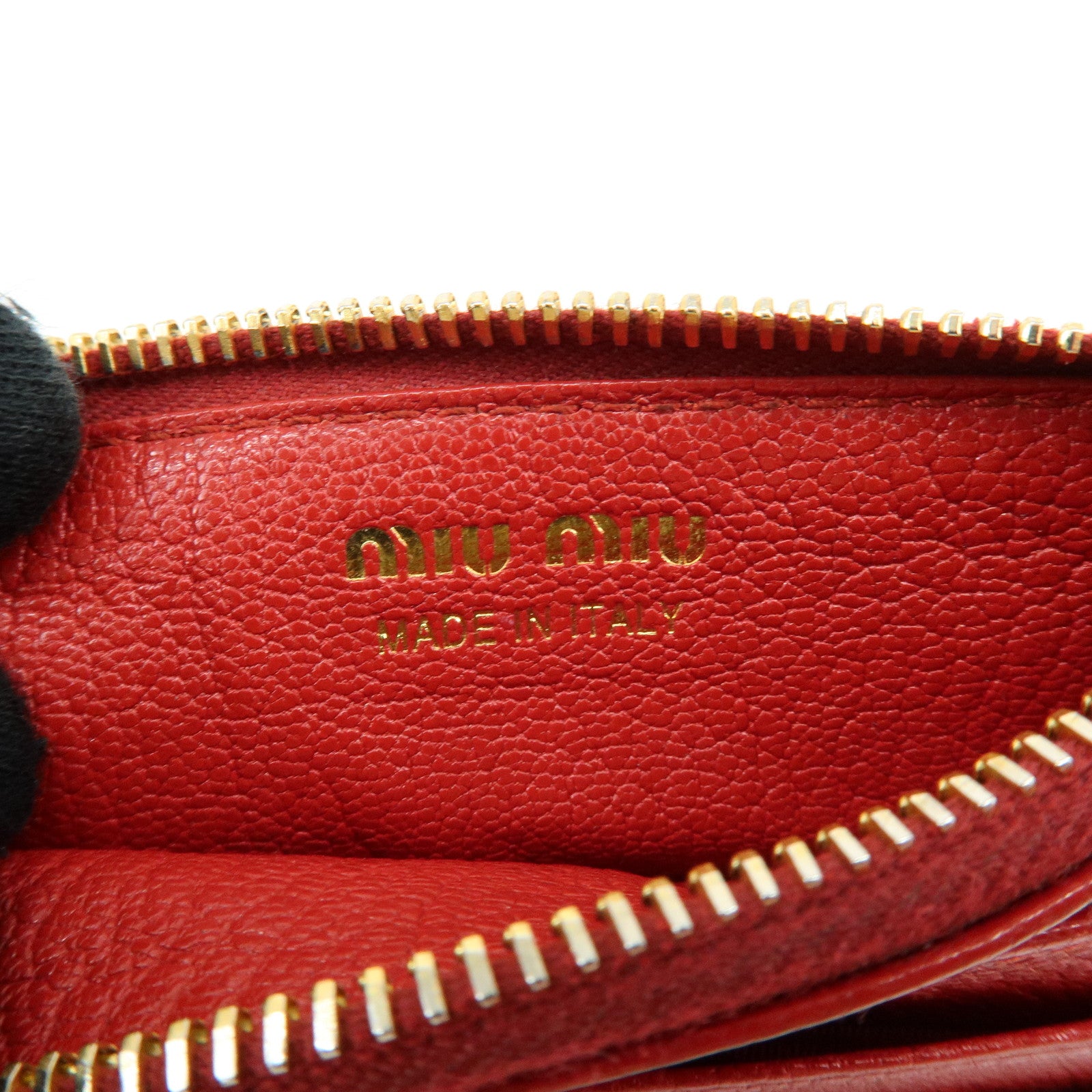MIU MIU Madras Leather Slim Card Holder Fragment Coin Case Red 5MC446