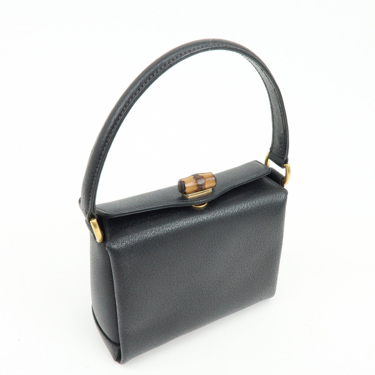 GUCCI Bamboo Turn Lock Leather Mini Hand Bag Black 000・33・0249