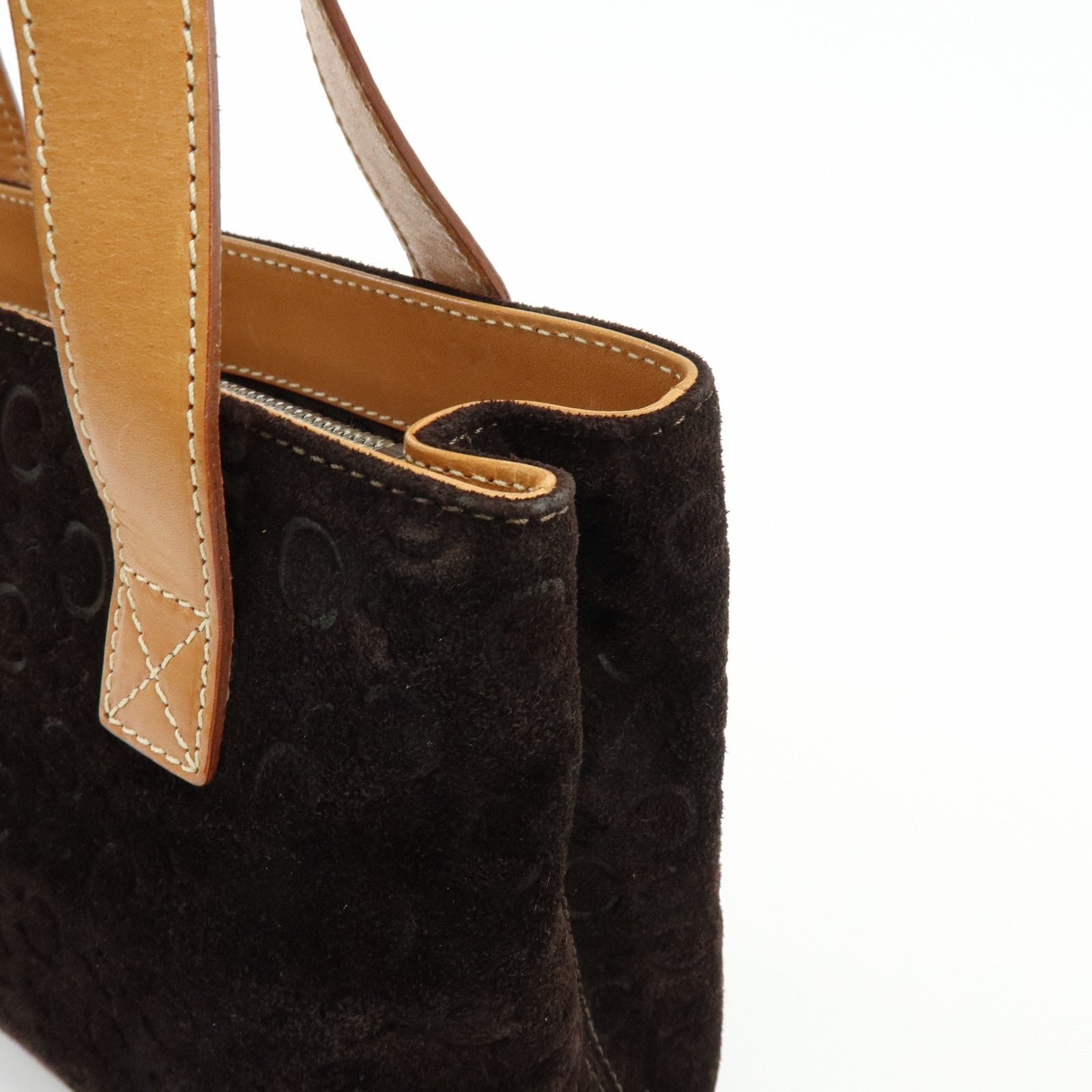 CELINE C Macadam Suede Leather Hand Bag Tote Bag Dark Brown