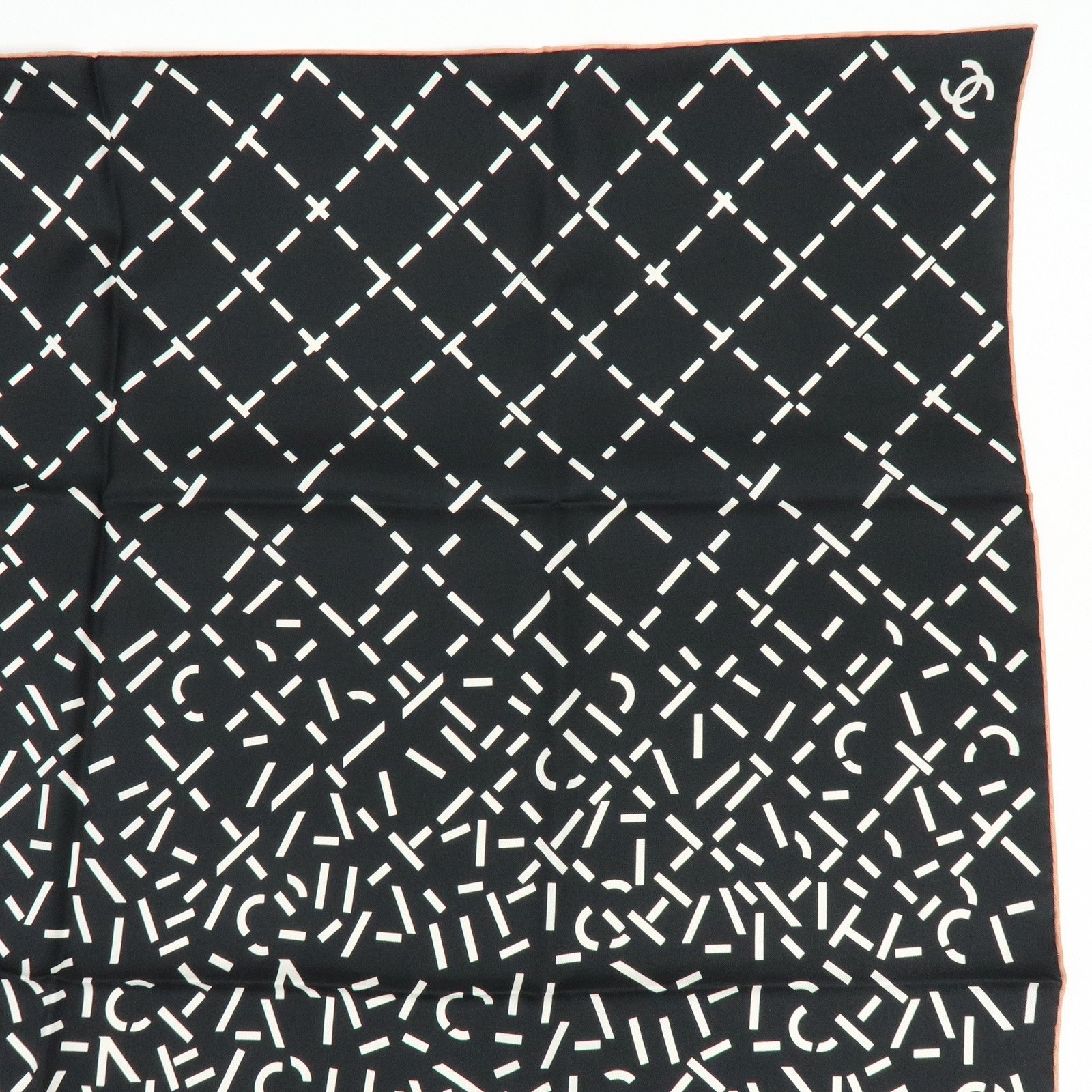 CHANEL COCO Mark Silk 100% Scarf CHANEL Lettering Gradation Black Pink