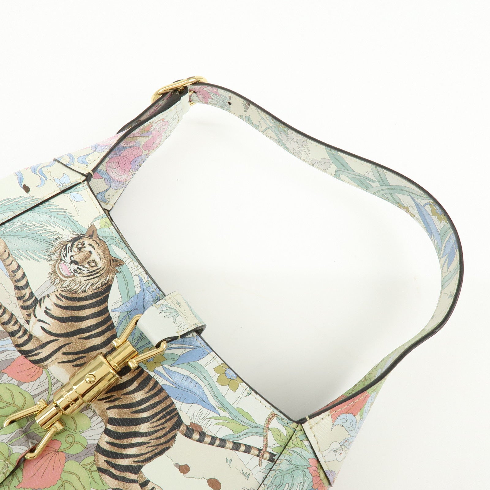 GUCCI Jackie 1961 Tiger Leather Shoulder Bag White Multicolor 636709