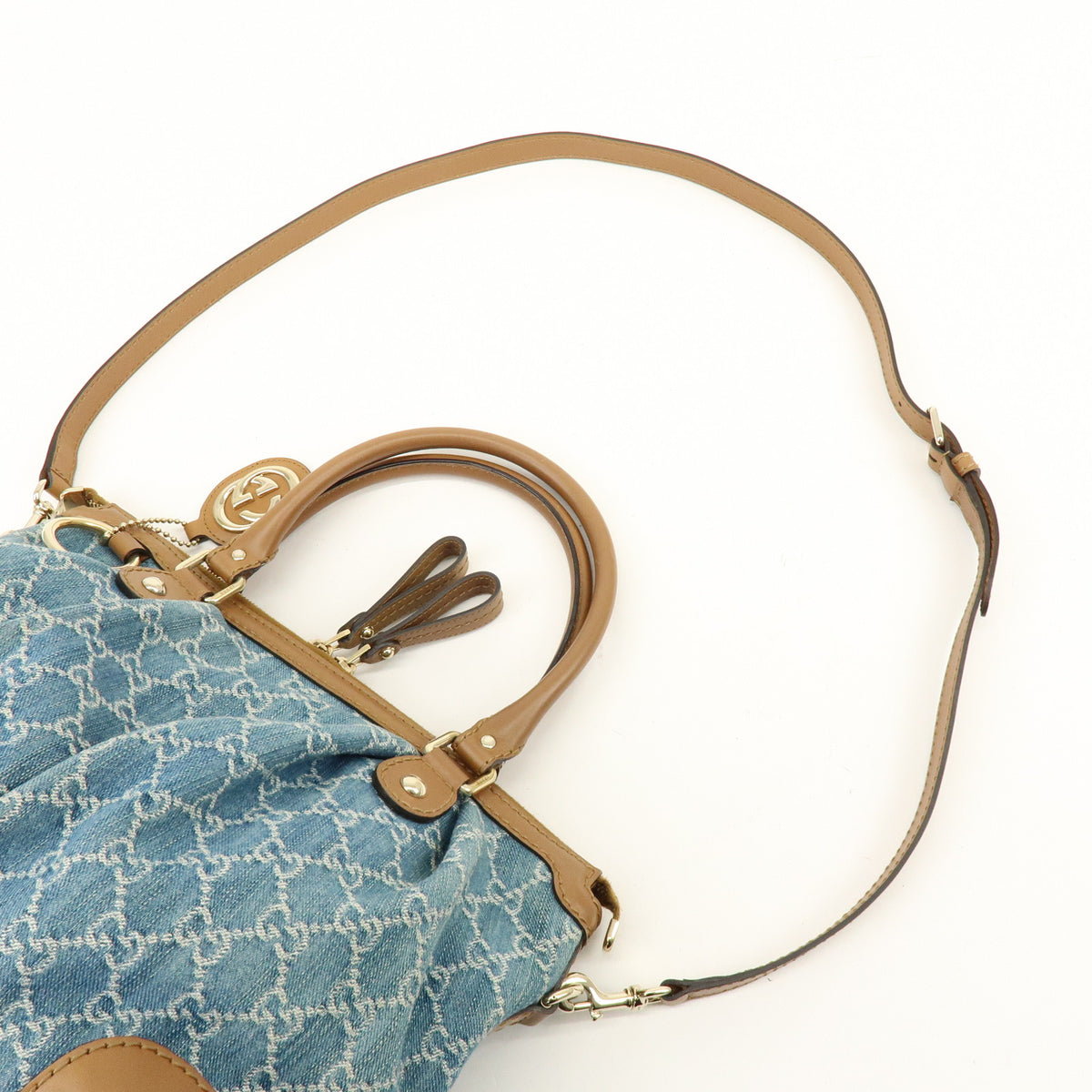 GUCCI Sukey GG Denim Leather 2Way Bag Shoulder Bag Blue 247902