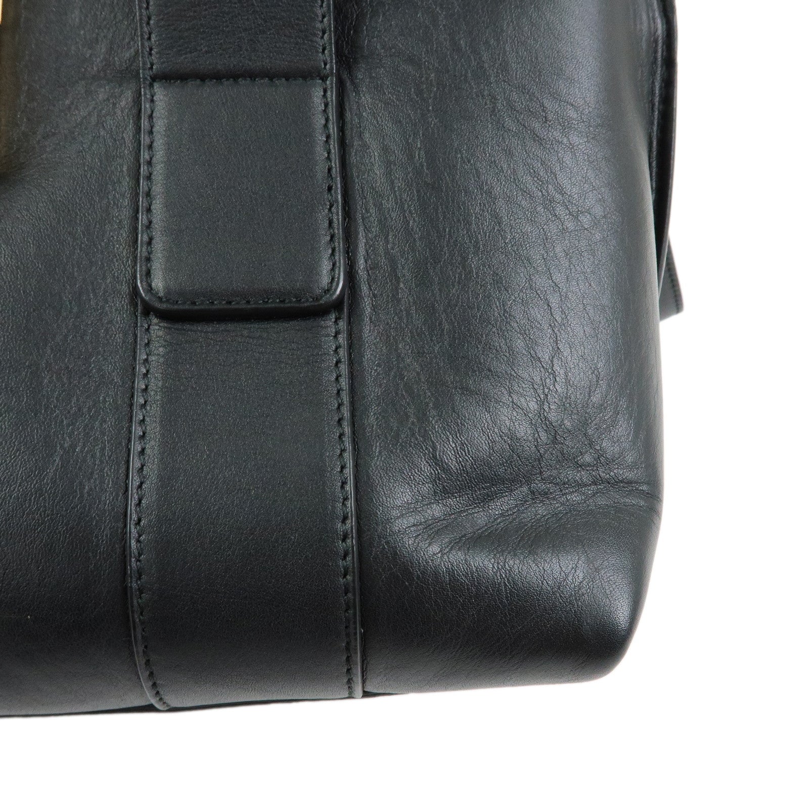Ferragamo Gancini Leather 2Way Bag Hand Bag Shoulder Bag Black