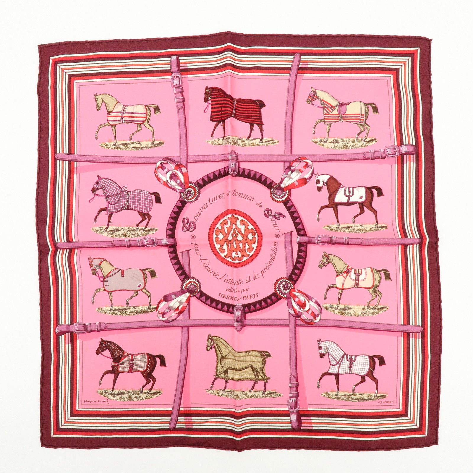 HERMES Carre 42 Lot of 2 Silk 100% Scarf Pink Boudeaux Light Blue