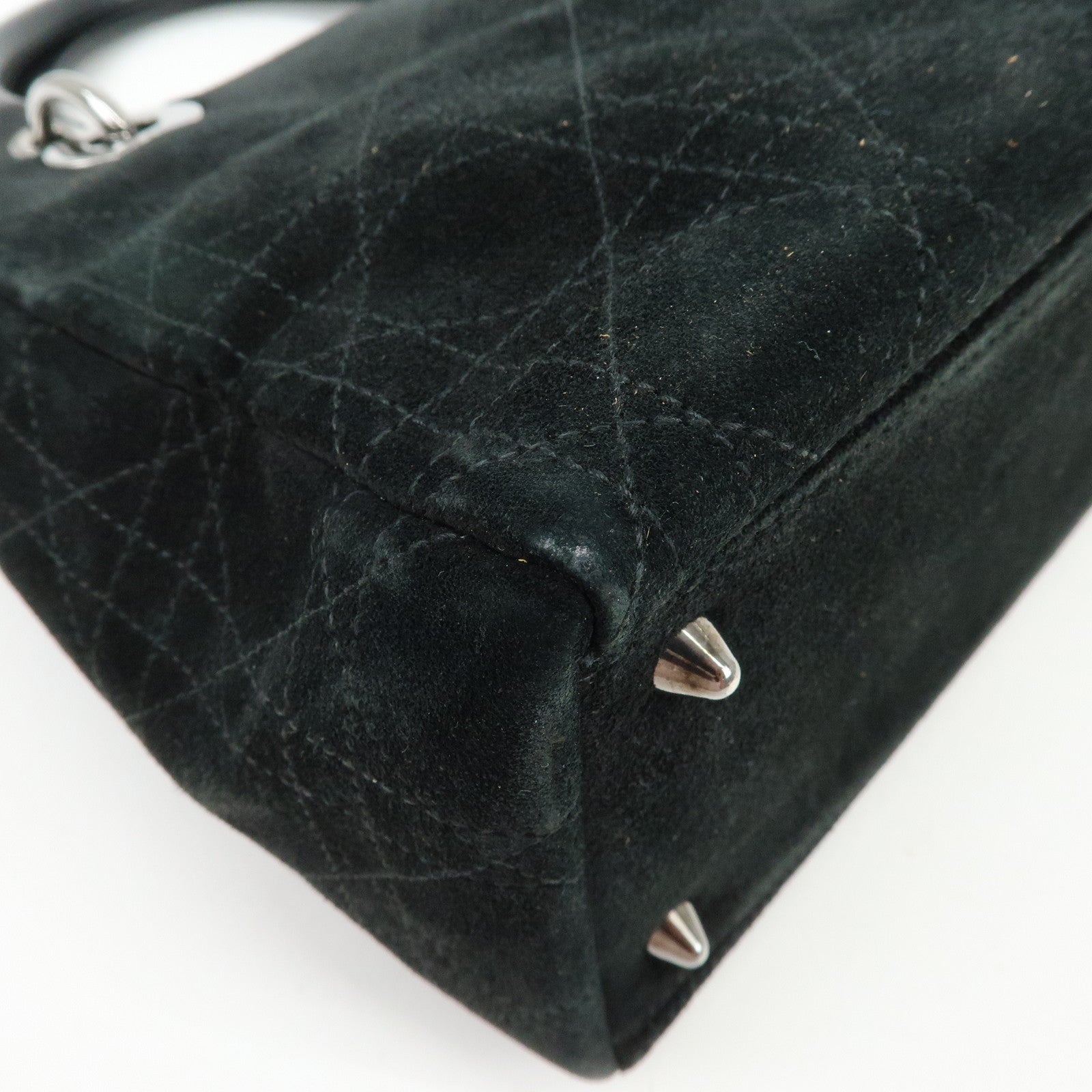 Christian Dior Cannage Lady Dior Suede Leather Hand Bag Black