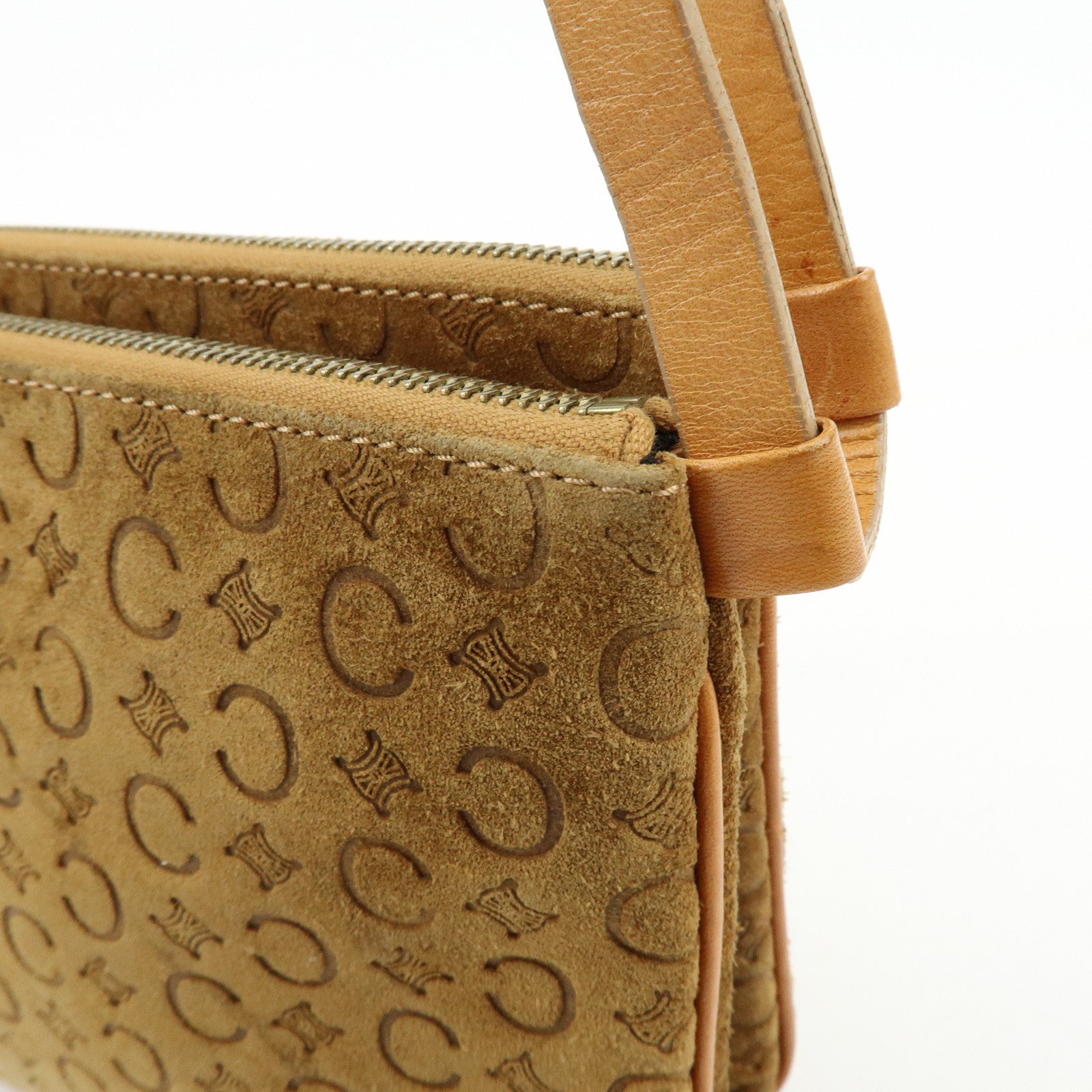 CELINE C Macadam Suede Leather Shoulder Bag Hand Bag Brown