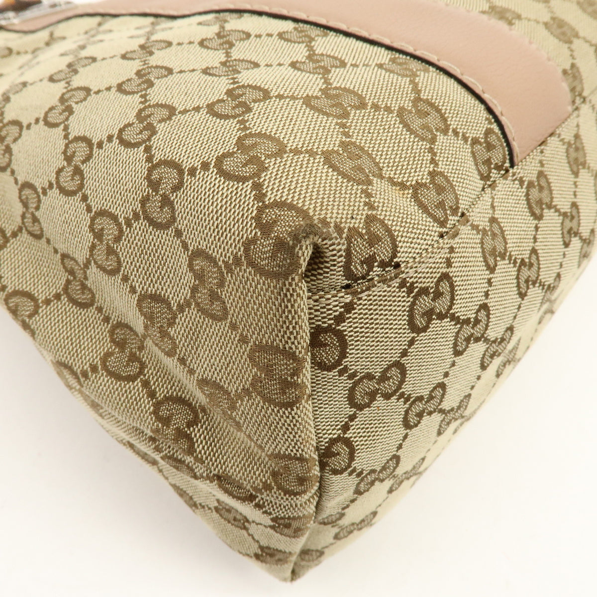 GUCCI Bamboo GG Canvas Leather Tote Bag Beige Brown Pink 232947