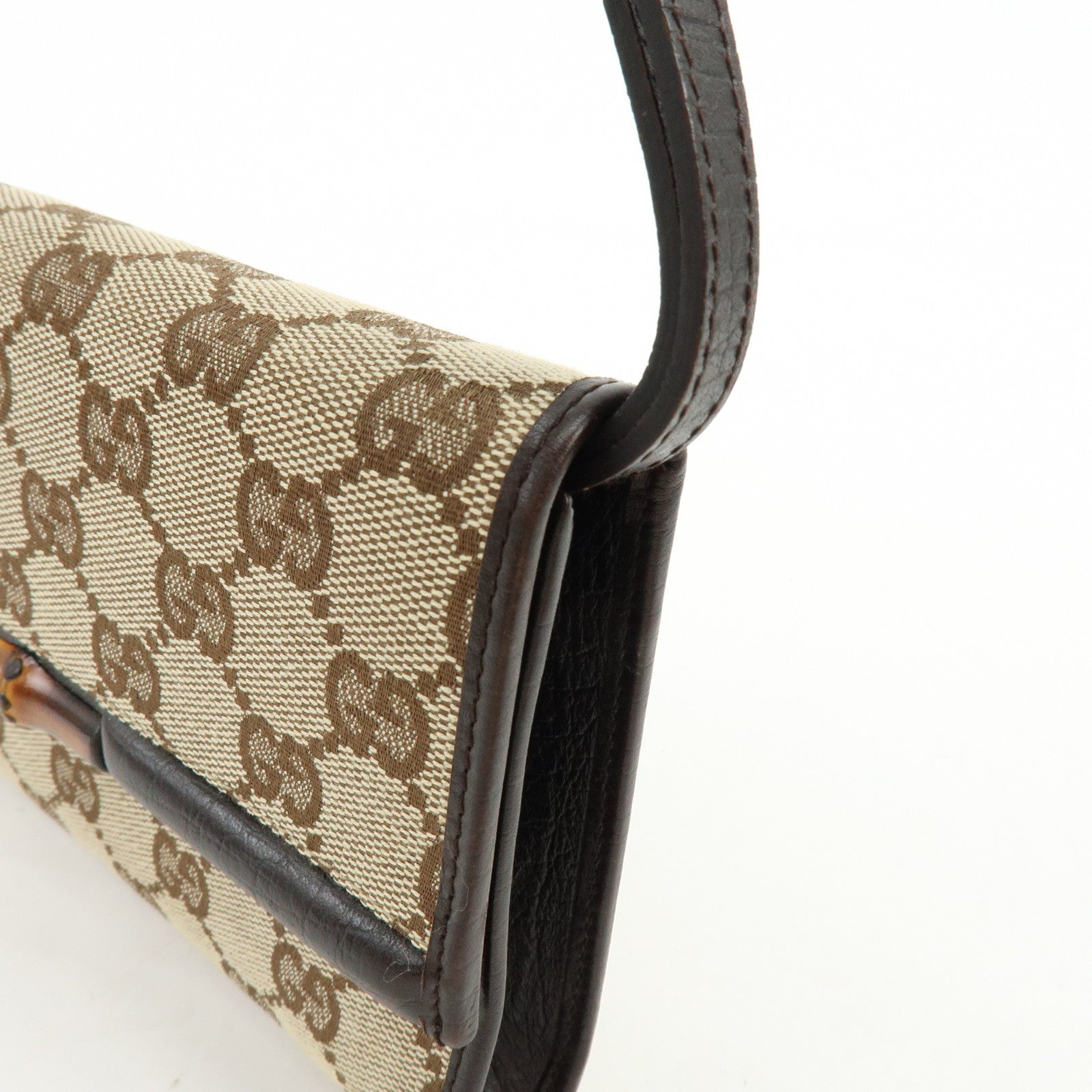 GUCCI Bamboo GG Canvas Leather 2Way Bag Hand Bag Beige Brown 117594