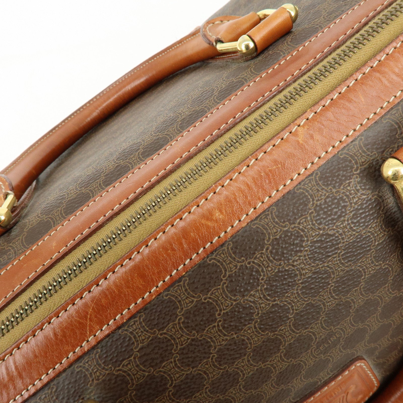 CELINE Macadam PVC Leather Boston Bag Hand Bag Brown