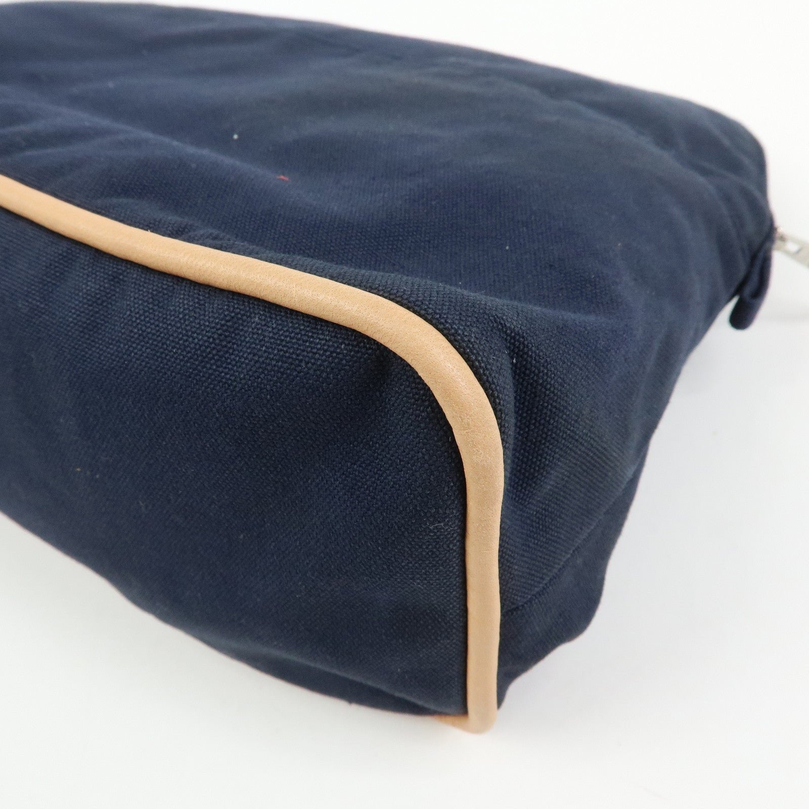 HERMES Bolide Pouch GM Cotton Leather Cosmetic Pouch Navy